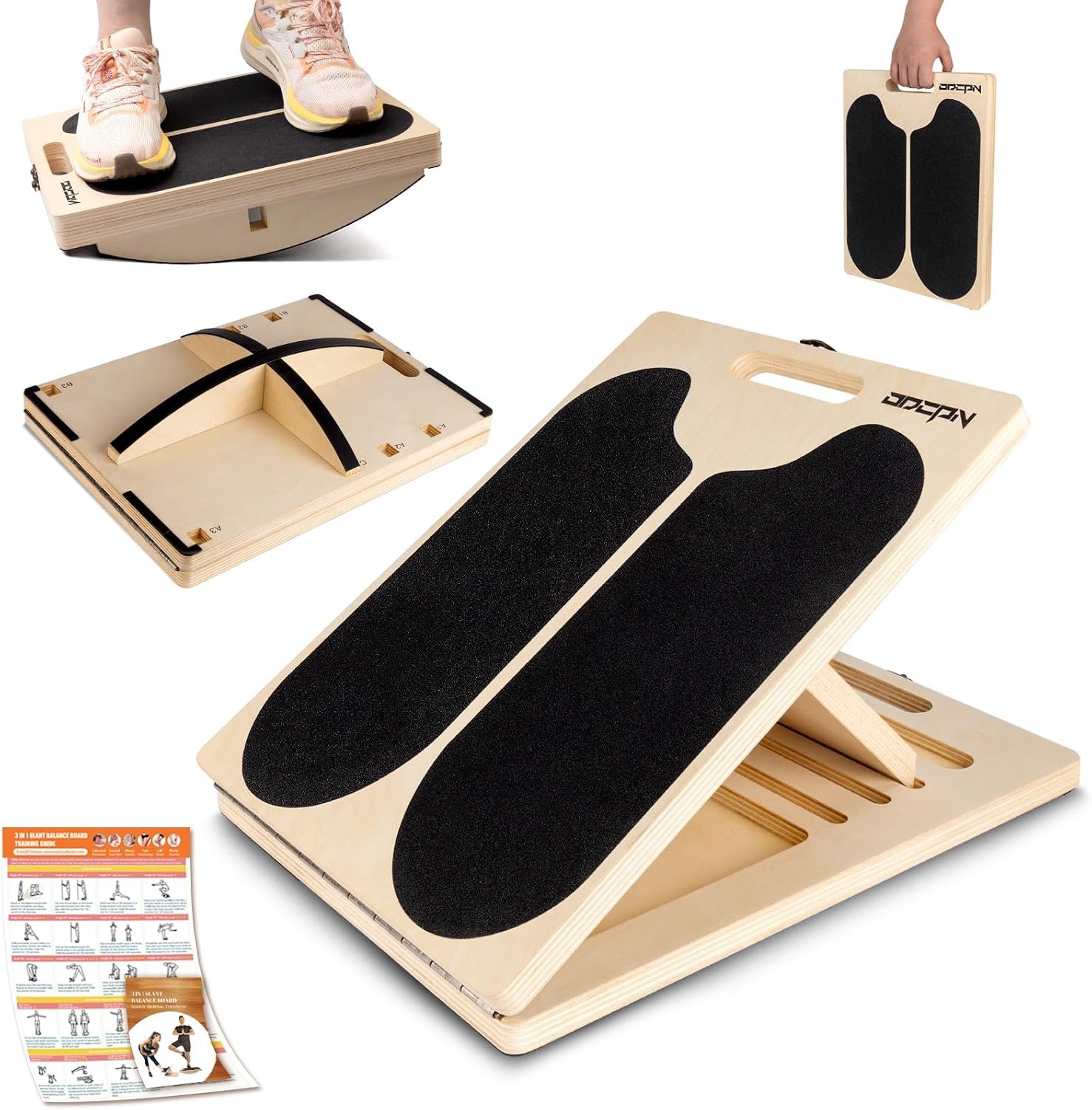 3-in-1 Slant Board & 180°/360° Balance Board, 300 LBS Capacity Calf Stretch