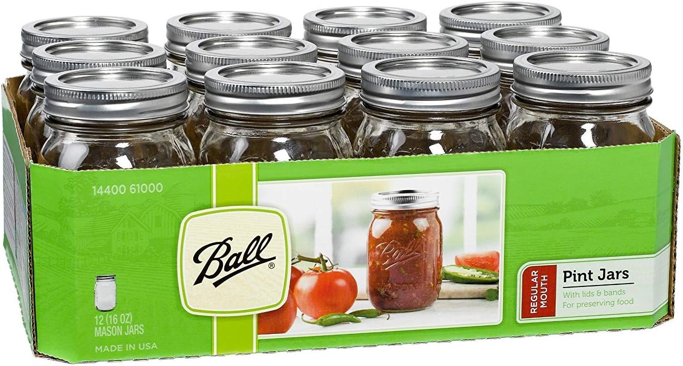 Ball Regular Mouth 16-Ounces Mason Jar with Lids and Bands (12-Units)