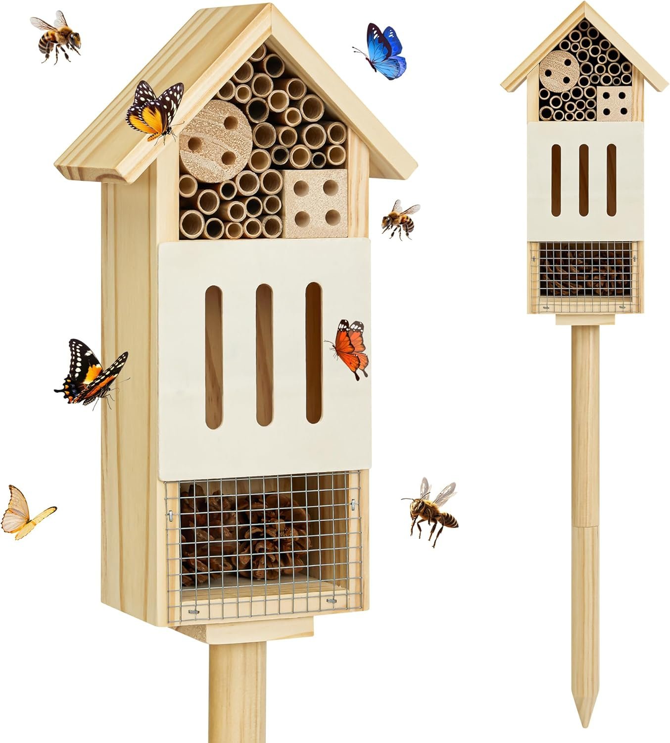 UUMENHA Bee House Bug Hotel & Butterfly House with Stake,Ladybug Hotel
