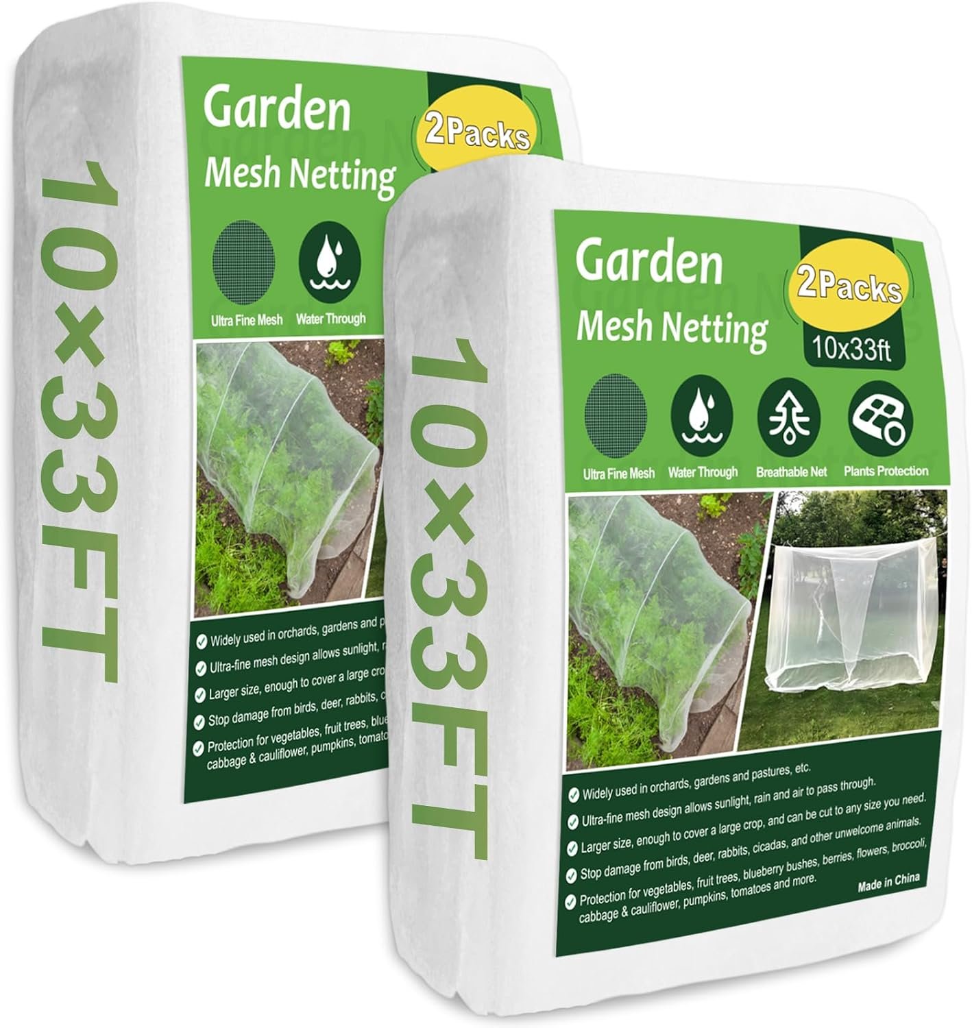 NONMON Garden Netting, 2 Pack 10x33FT Ultra Fine Mesh Insect Netting