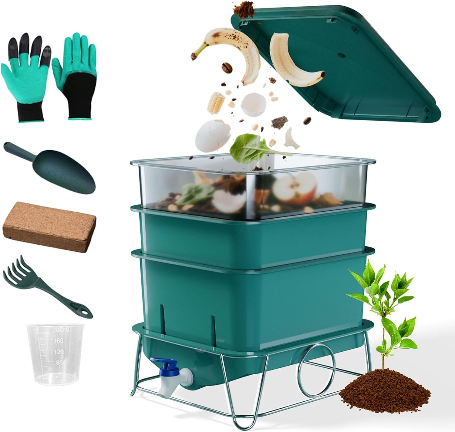 3-Tray 15L Worm Compost Bin,Indoor Composter for Kitchen Food Waste