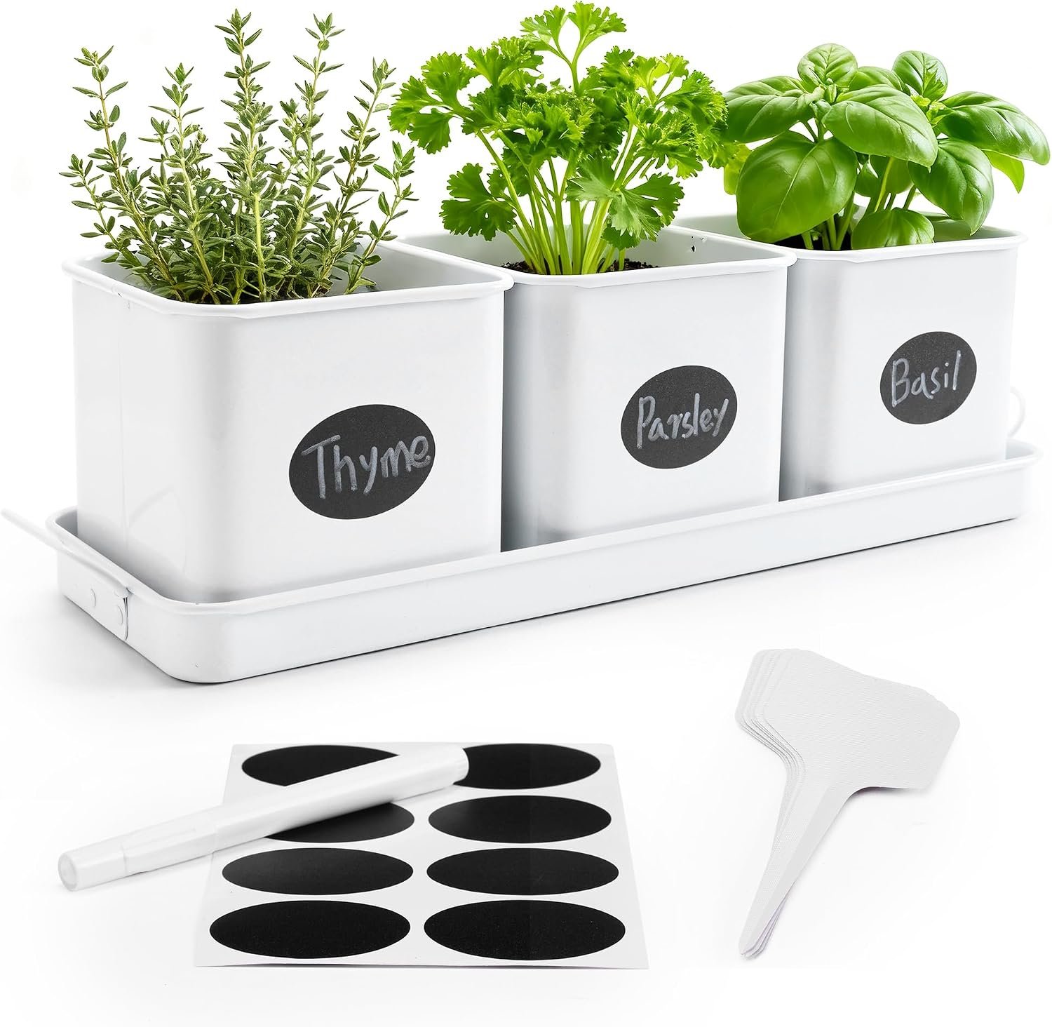 Indoor Herb Planter with 3 Herb Pots and Handled Tray