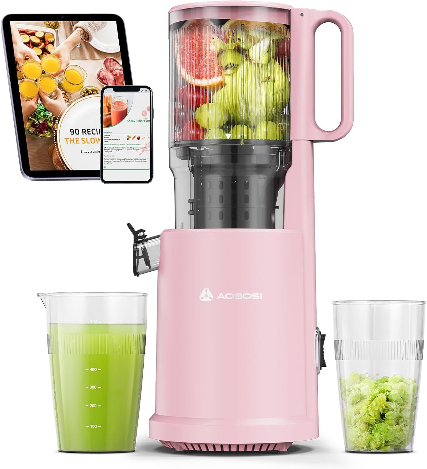 Slow Cold Press Juicer Machine: Electric Masticating Juicer Extractor Easy Clean – Whole Fruit Vegetable Juice Maker – Cold Pressed Slow Blender Juicer with Wide Large Chute Mout
