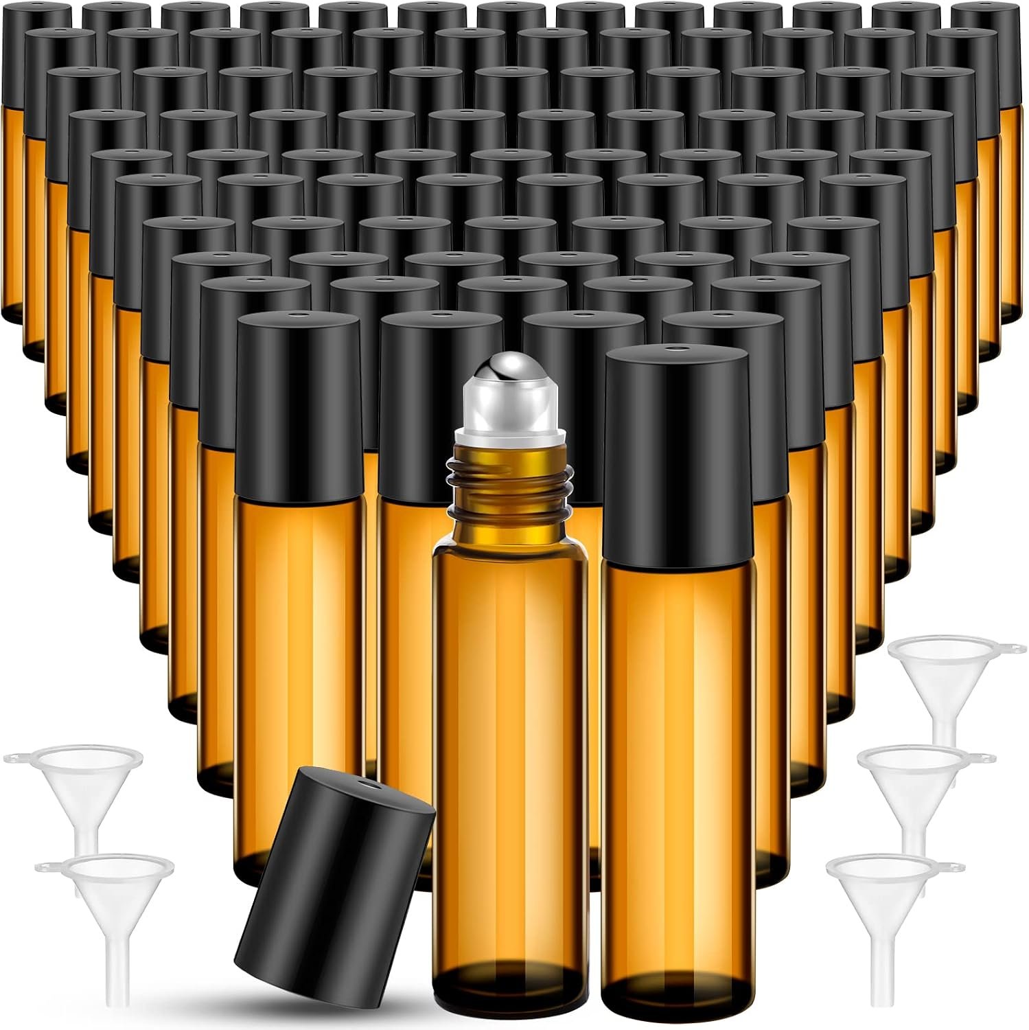 96 Pcs 10ml Perfume Oil Roller Bottles, Essential, Amber