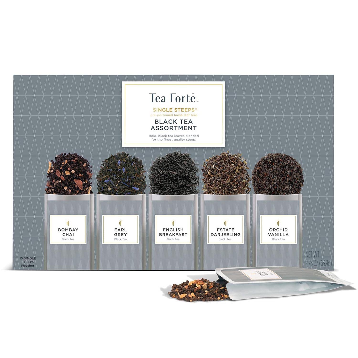 Tea Forte Single Steeps Tea Sampler, Black Tea, 15 Pouches