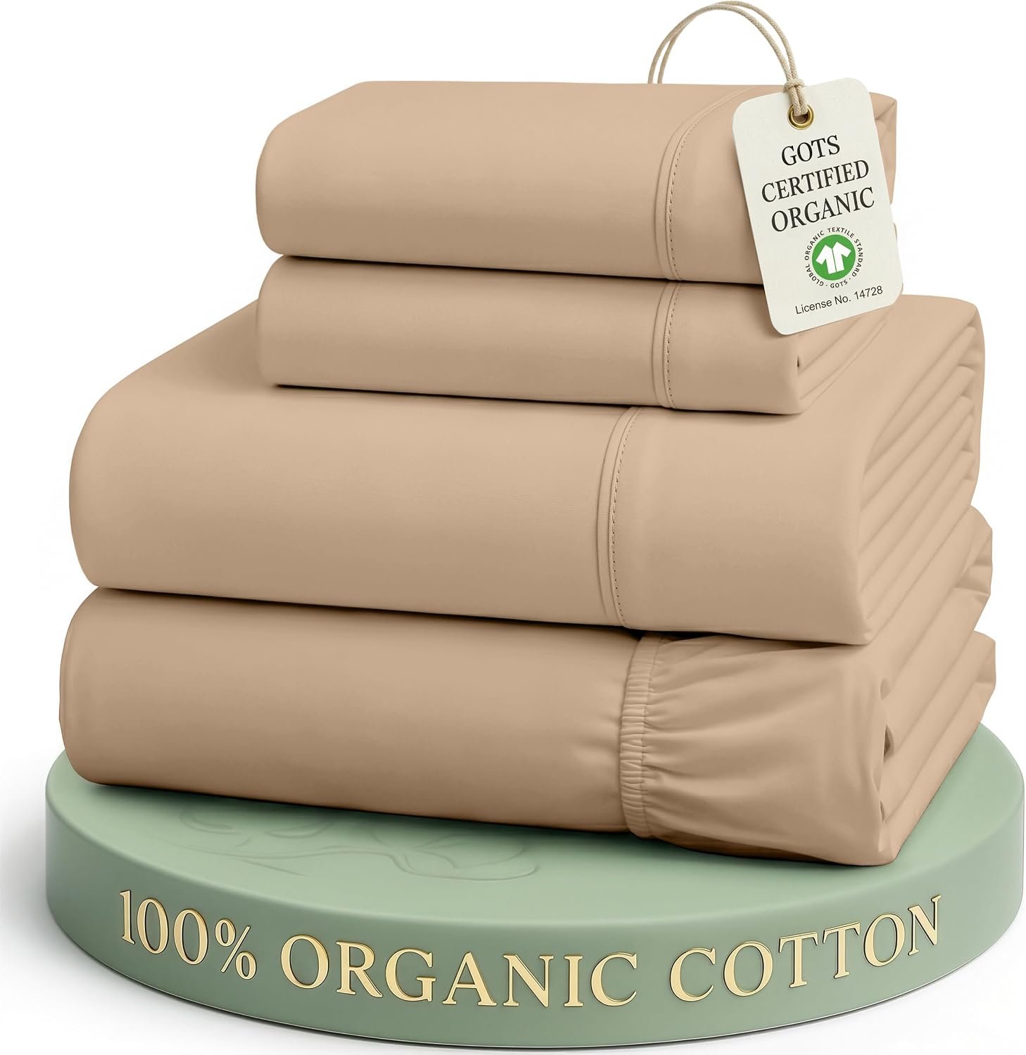 LANE LINEN Eco Friendly 100% Organic Cotton Sheets Queen Size, Naturally Cooling Percale Weave, Soft & Comfy Long Staple Mercerized Machine Wash Low Pill Fade Resistant Bed Sheets Queen Taupe