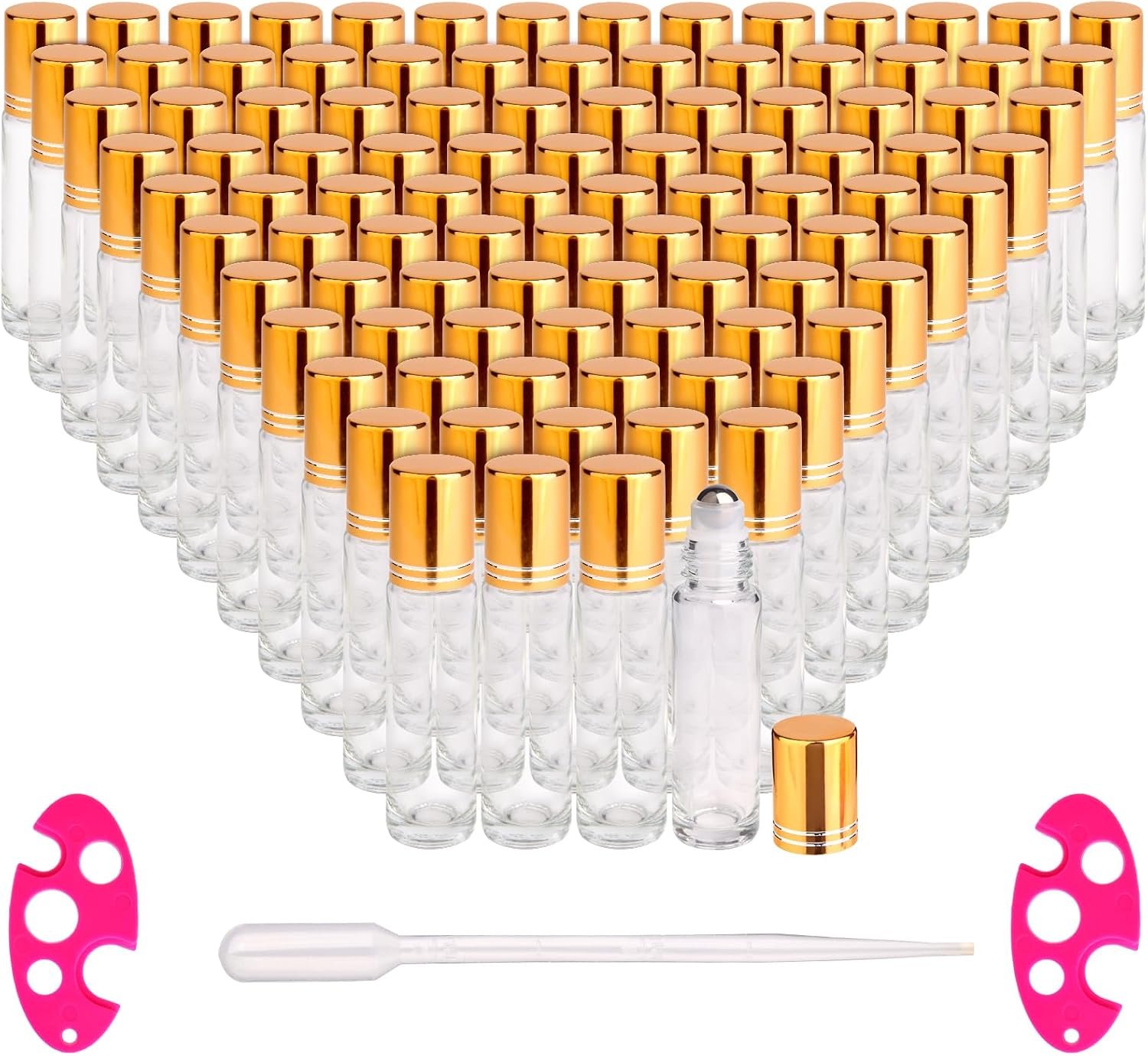 inice 100 Pack,10ml Roller Bottles for Essential Oils Applicator Clear Glass Bottles Stainless Steel Roll On Ball for Daily Care