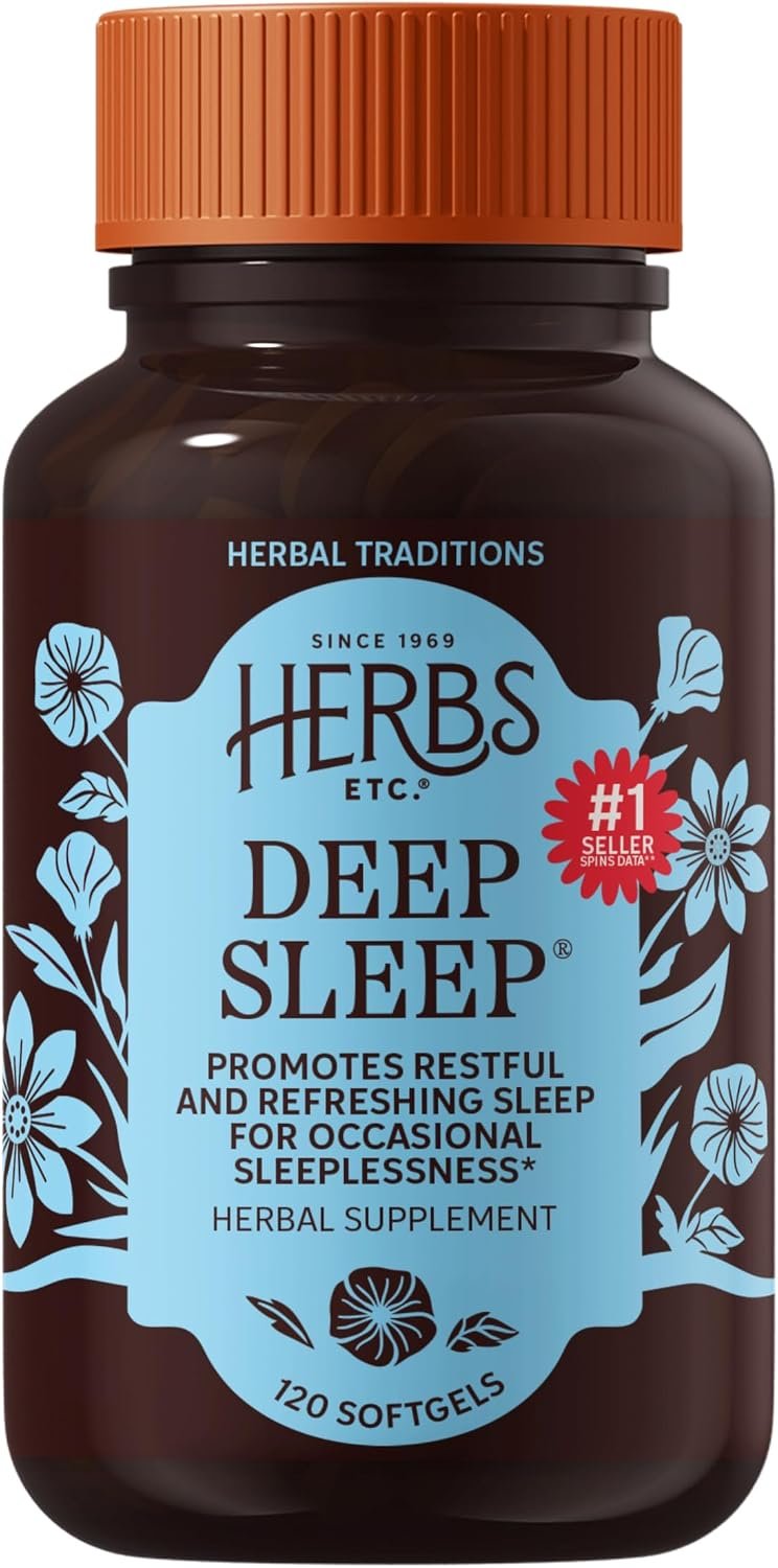 Herbs Etc. Deep Sleep Softgels, Organic Chamomile & Lemon Balm, 120 Count