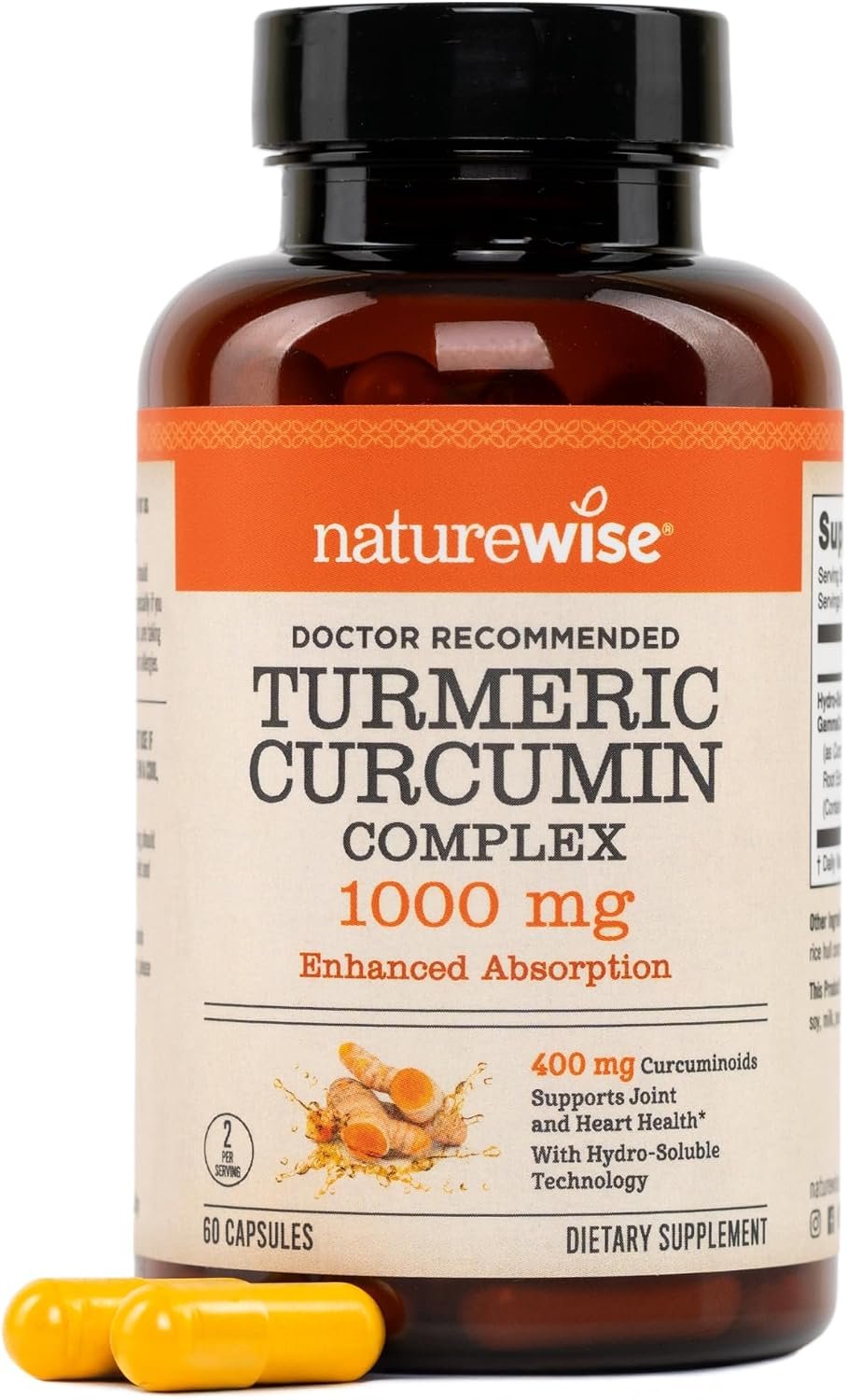 NatureWise Turmeric Curcumin 1000mg High Absorption Supplement, 60 Capsules