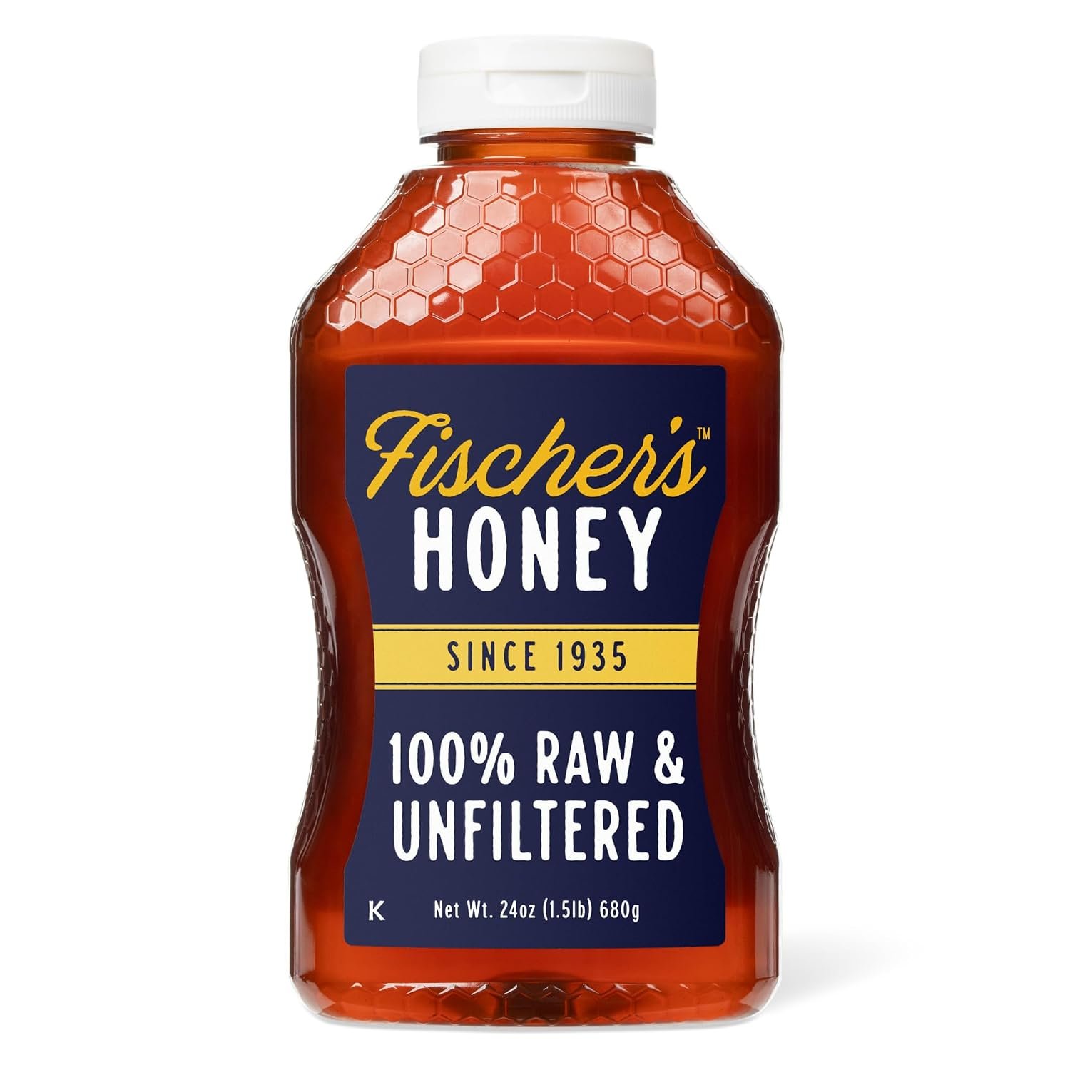 Fischer’s 100% Pure, Raw & Unfiltered Honey, 24 oz – All-Natural Sweetener – Rich Flavor Profile, Packed with Nutrients