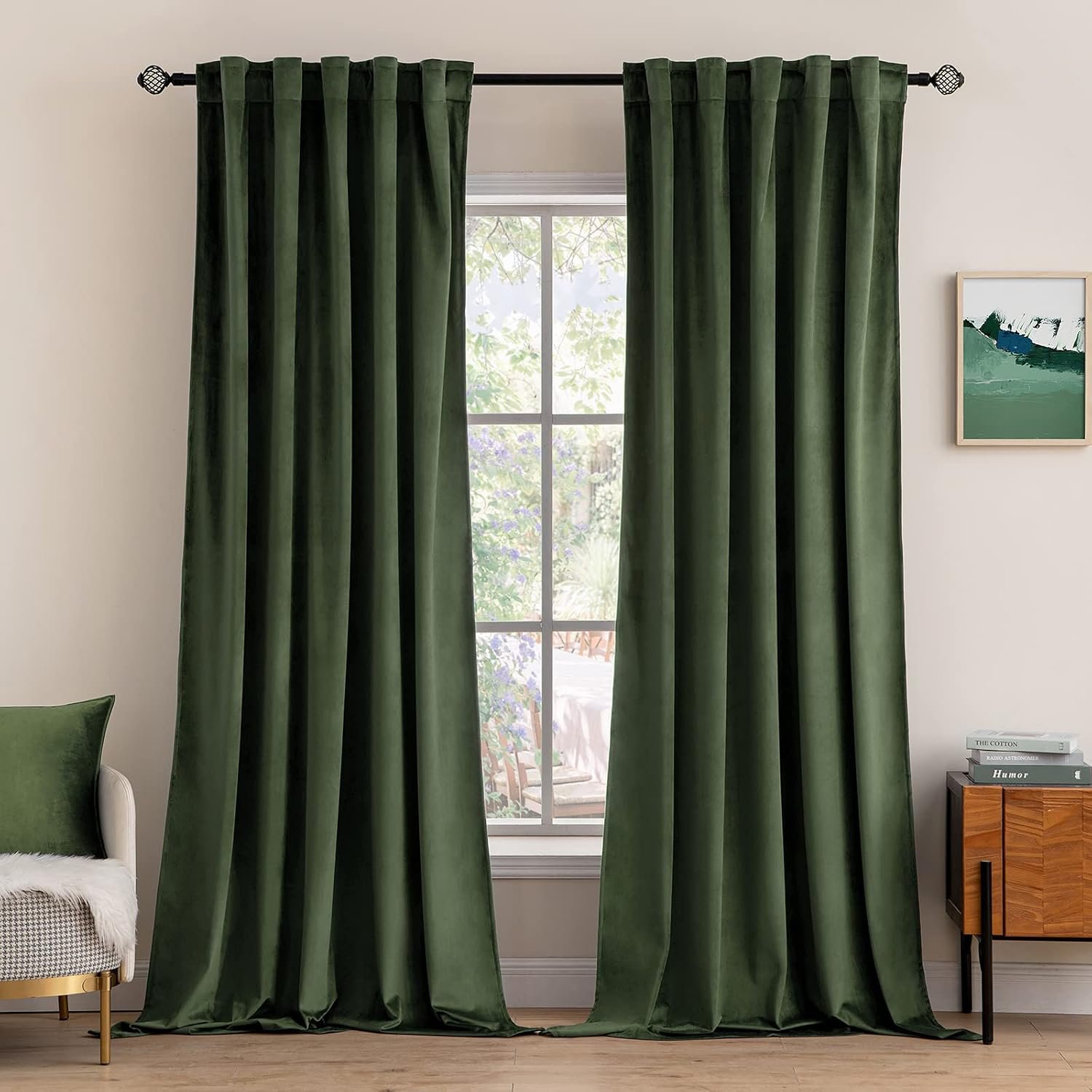 MIULEE Velvet Curtains 52×84 inches 2 Panels Olive Green Blackout Curtains