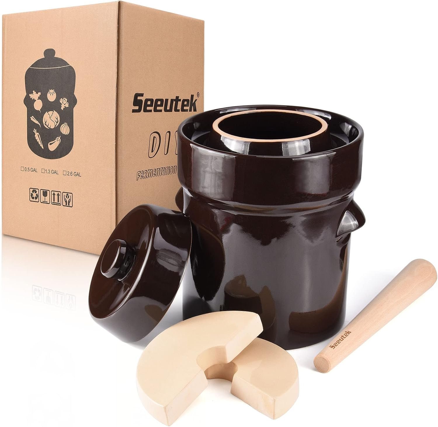 SEEUTEK Fermentation Crock Jar 1.3 Gallon for Sauerkraut Pickling Kimchi