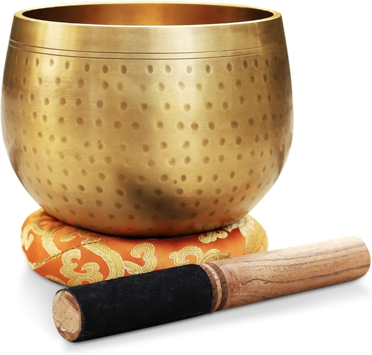 DharmaObjects Tibetan Ring Gong Meditation Singing Bowl Mallet Cushion Set (Jumbo)