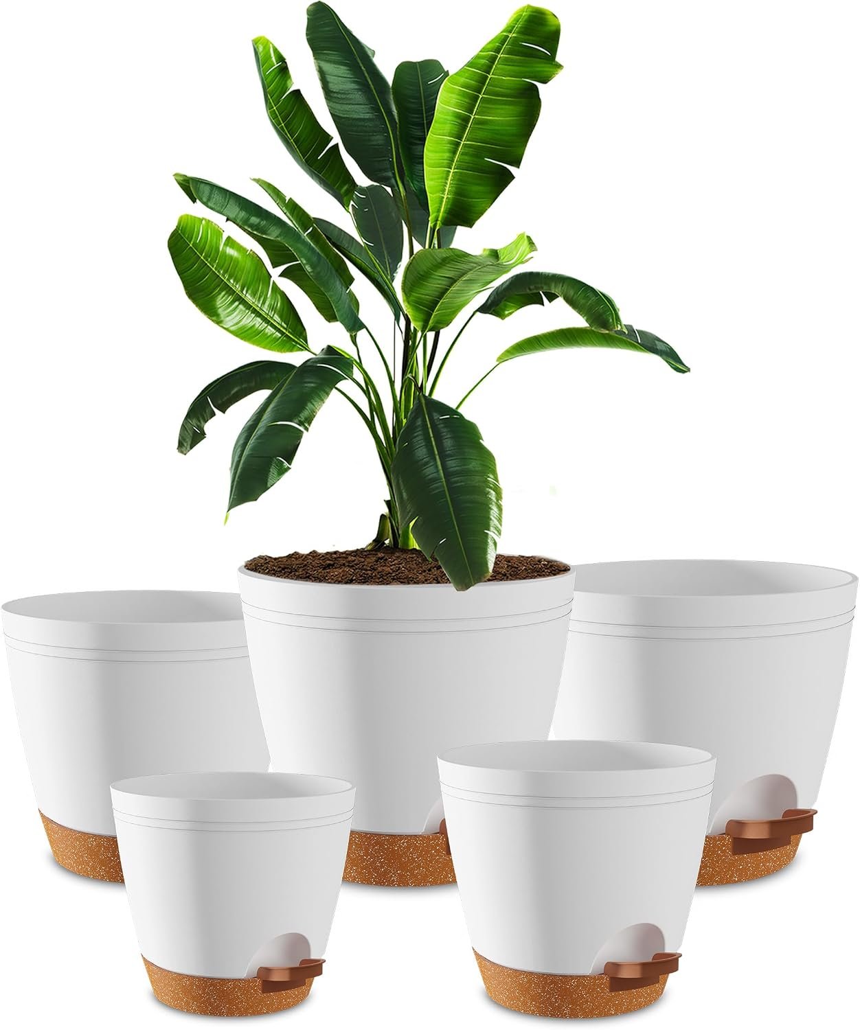 Utopia Home Self Watering Pots for Indoor Plants 6.8″/6.4″/5.9″/5.5″/4.9″ Set of 5, Planters for Indoor Plants, Small Multi-Size Flowerpot, Plant Pots with Drainage & Reservoir (White)