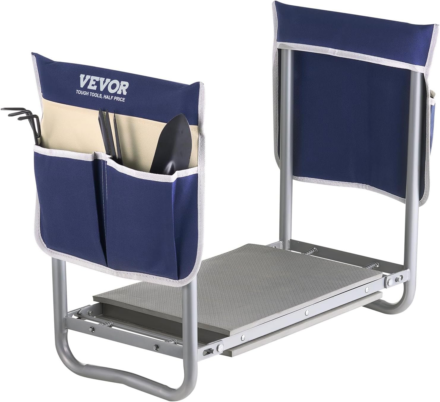 VEVOR Garden Kneeler and Seat Heavy Duty, Portable Garden Stool with 11” EVA Kneeling Pad and 2 Tool Bags, Folding Garden Bench to Relieve Knee & Back Pain, Great Gifts for Seniors, Family Gardeners