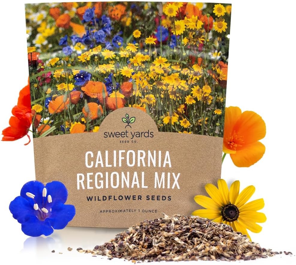 California Wildflower Mixture – Bulk 1 Ounce Packet – Over 7,000 Native Seeds – Open Pollinated and Non GMO