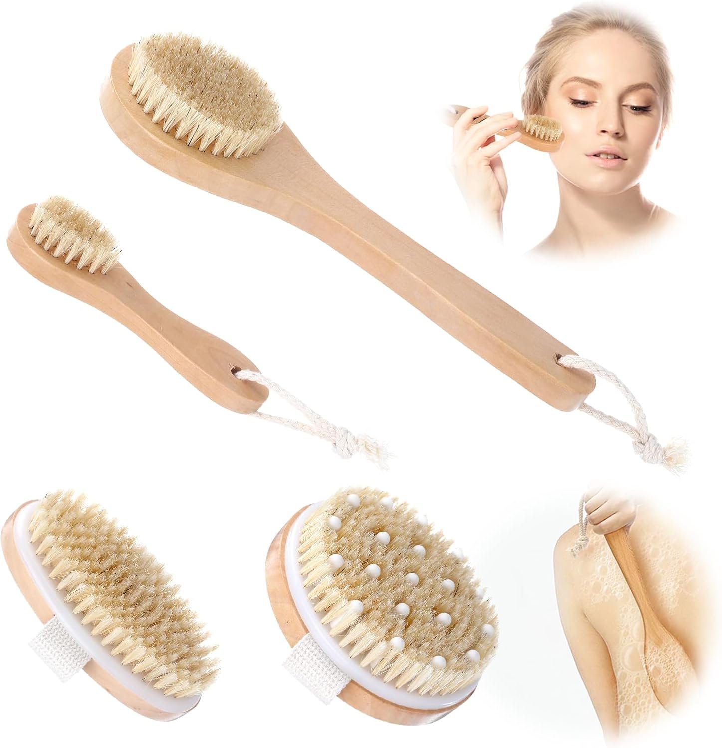 4 Pcs Dry Brush Set, Dry Brushing Body Brush for Lymphatic Drainage, Dry Brush for Body Lymphatic Drainage, Dry Body Brush, Body Dry Brush, Skin Brush for Dry Brushing, Dry Brushes