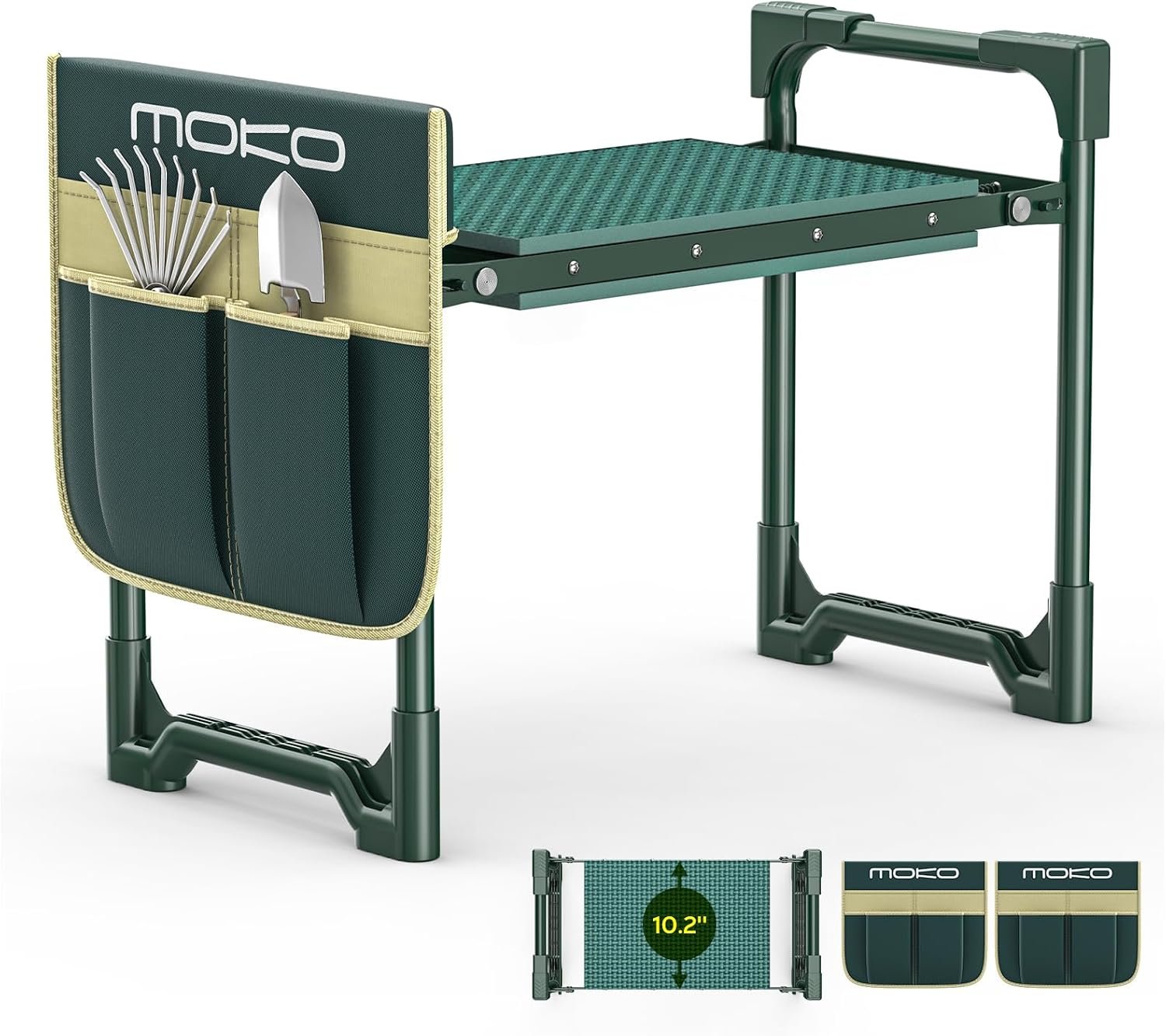MoKo Garden Kneeler, 350 lb Foldable Garden Kneeler and Seat Tool Bag,Green
