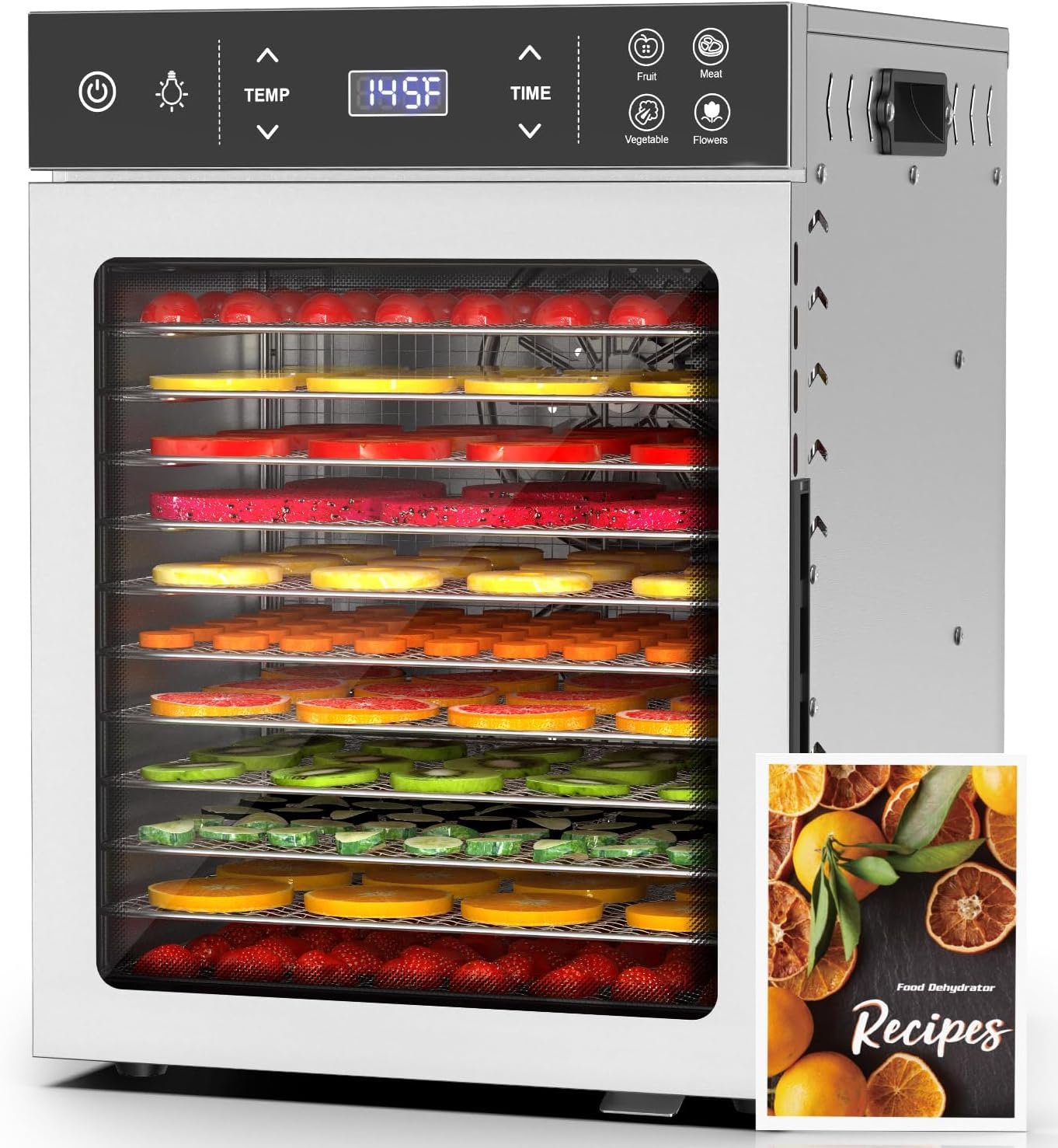 HOPERAN 12-Tray Stainless Steel Food Dehydrator, 800W with 4 Presets