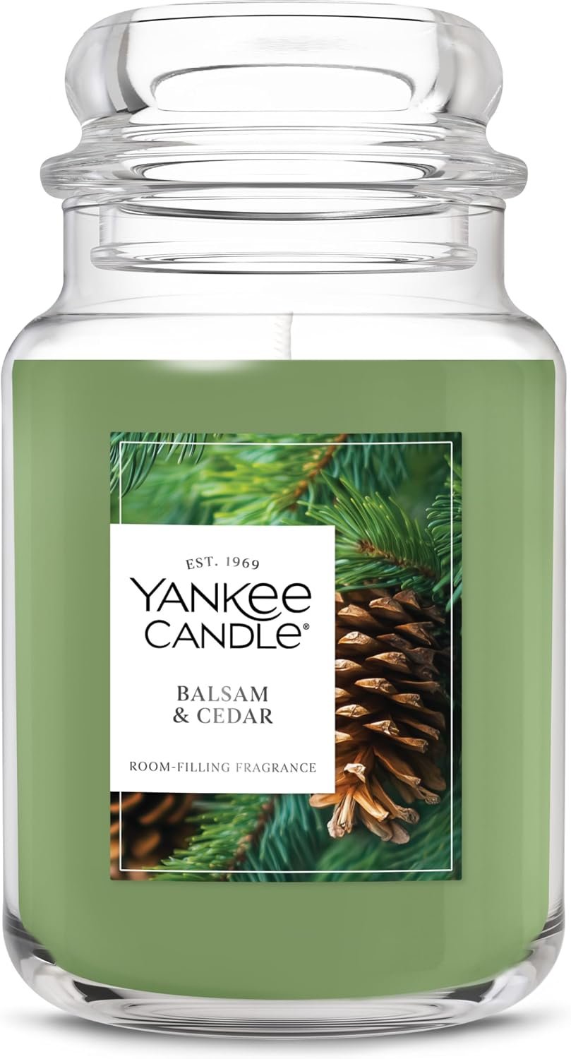 Yankee Candle Balsam & Cedar, Holiday Scented Candle, 22oz Large Jar with up to 150 Hour Burn Time, Giftable