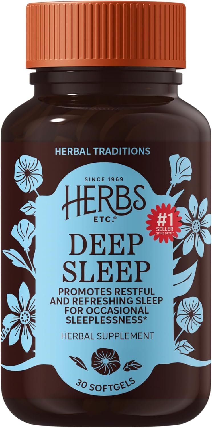 Herbs Etc. Deep Sleep Softgels, Organic Chamomile & Lemon Balm, 30 Count