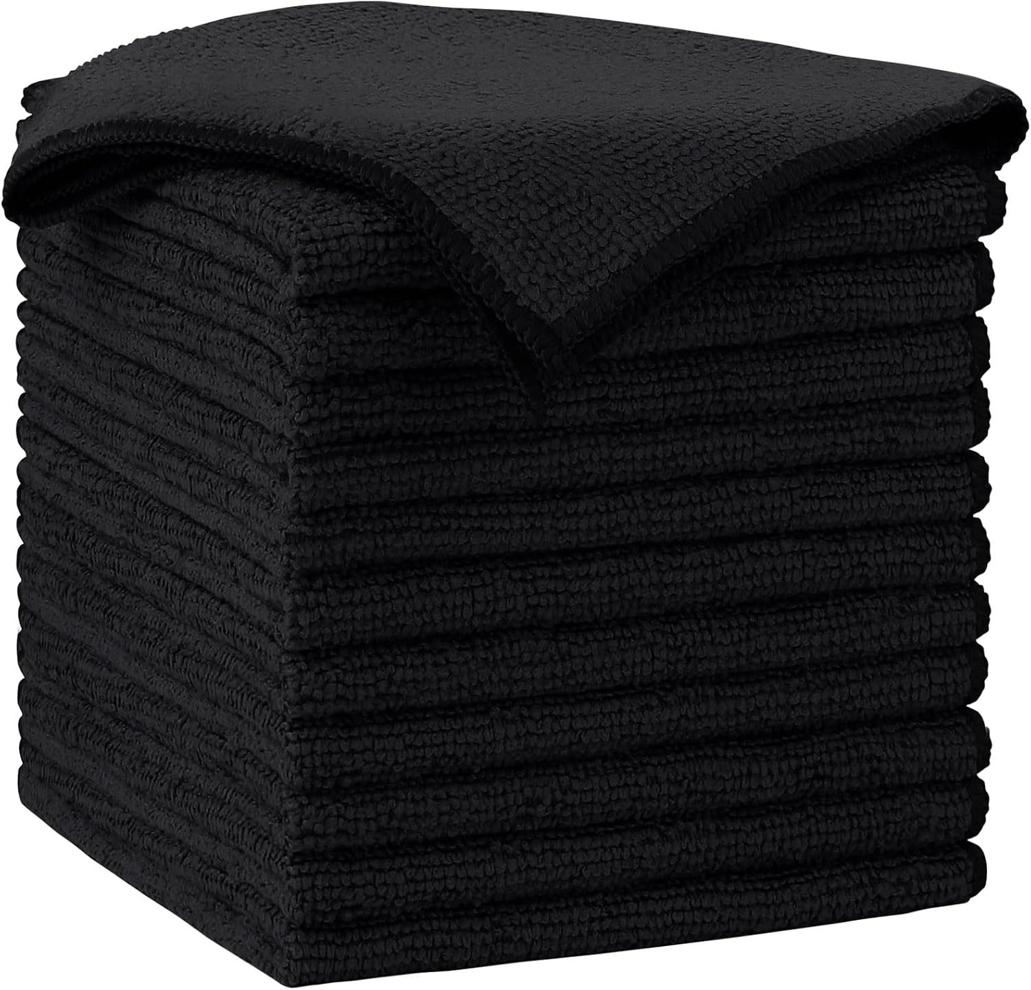 AIDEA Black Microfiber Cleaning Cloth-12PK, Absorbent Cleaning Rags 12″x12″