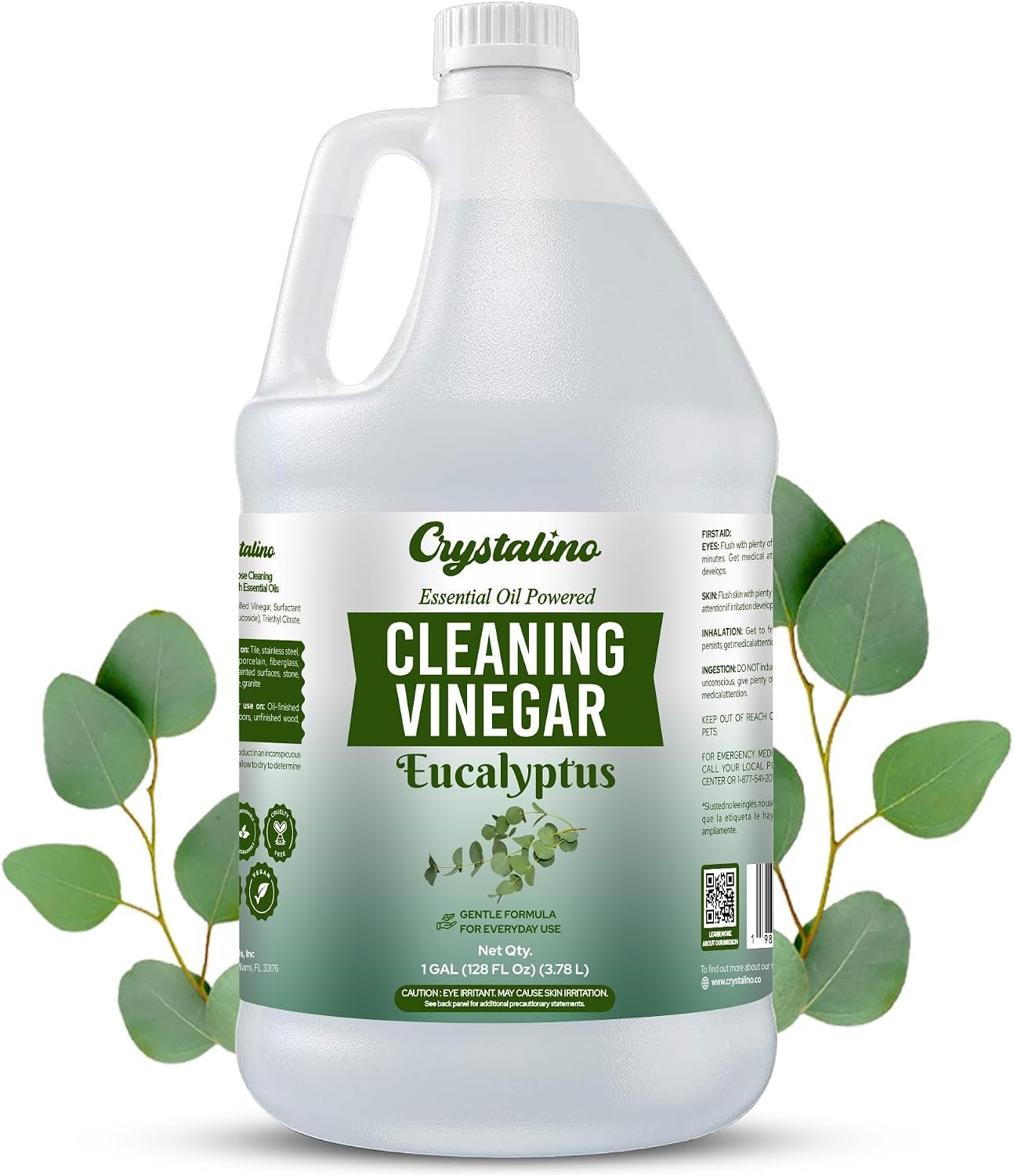6% Cleaning Vinegar Cleaner (1 Gallon) Eucalyptus Essential Oil Powered for Home, White Industrial Vinegar for Cleaning Purpose and Laundry, Vinager, Vinagre Blanco de Limpieza, Vinger