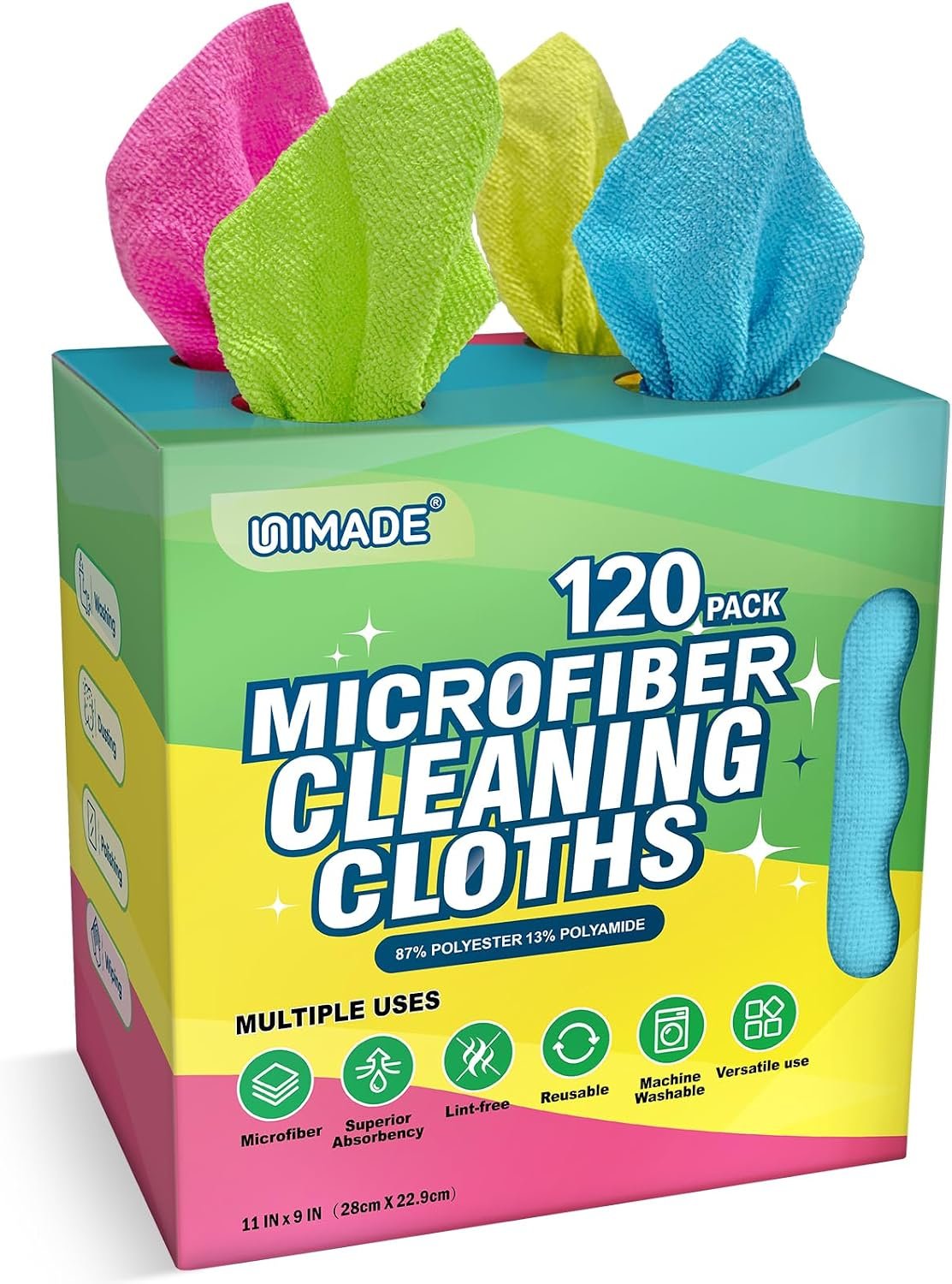 UNIMADE Microfiber Cleaning Cloth, 120 Pack Reusable Paper Towels