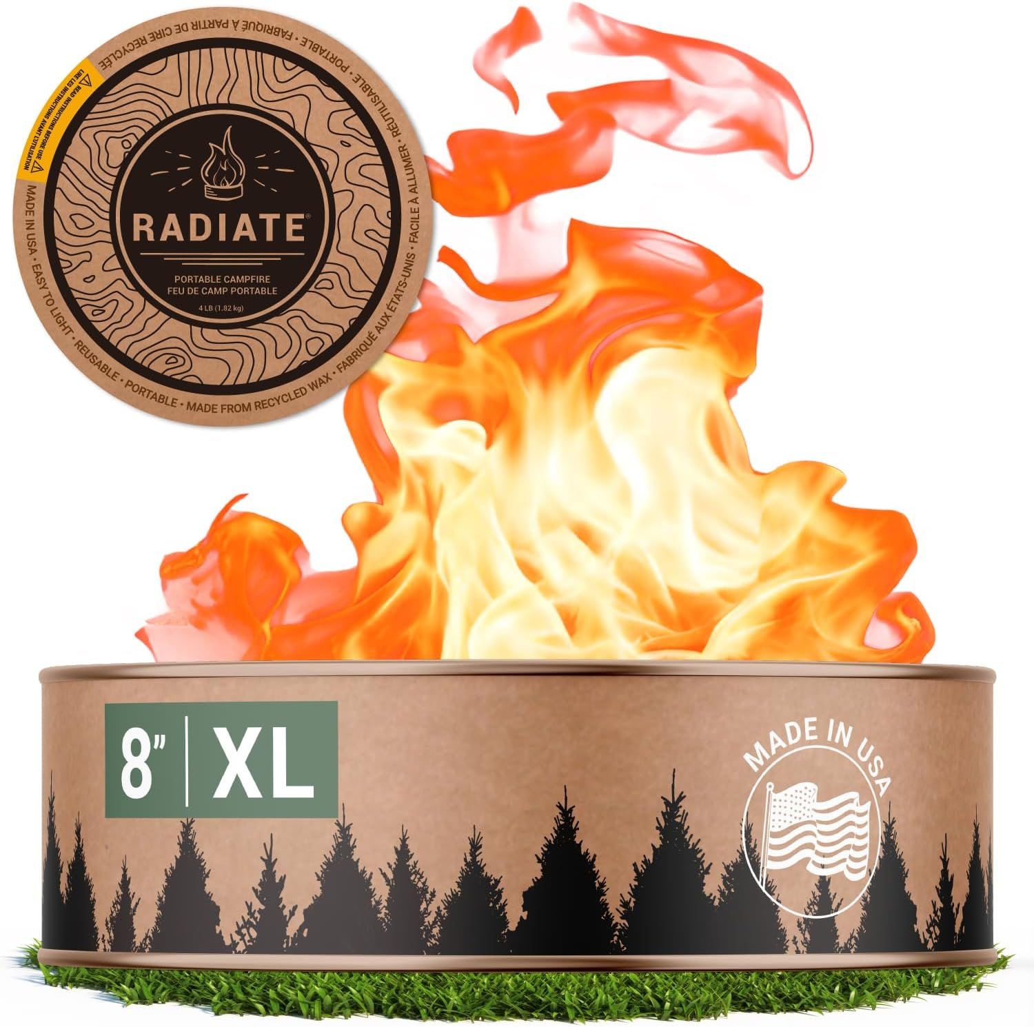 Radiate XL 8″ Portable Campfire As Seen On Shark Tank – Up to 2 Hours of Burn Time – Reusable Travel Fire Pit for Camping, Patios & Beach Days – Portable Fire Pit – Made in USA