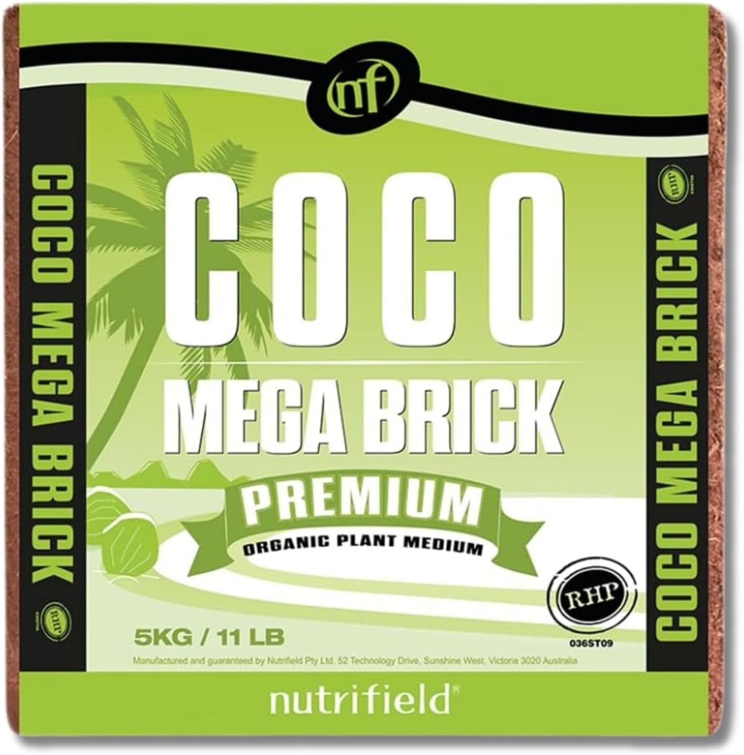 Nutrifield Coco Mega Brick 5kg | Compressed Coconut Coir Block Expands to 55L | Premium Quality Hydroponic Growing Medium, Pre-Buffered, Low EC Substrate for Indoor Outdoor Plants
