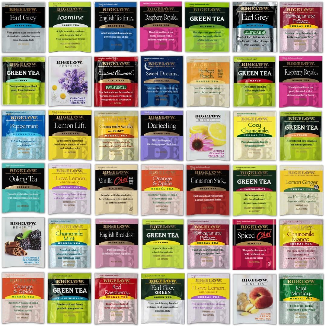 Bigelow Tea Sampler Assortment Variety Pack 48 Count + 20 Honey Sticks – 24 Flavors – Perfect For Tea Lovers