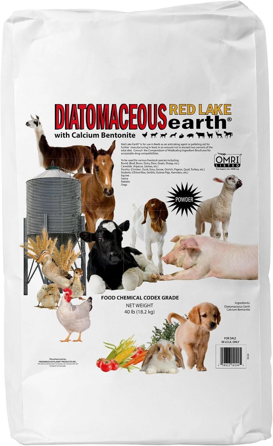 Progressive Planet Red Lake Earth Animal Feed Additive, 40Lbs – Natural Diatomaceous with Calcium Bentonite for Poultry & Livestock – Prevents Caking, Improves Feed Flow & Maintains Fresh Feed
