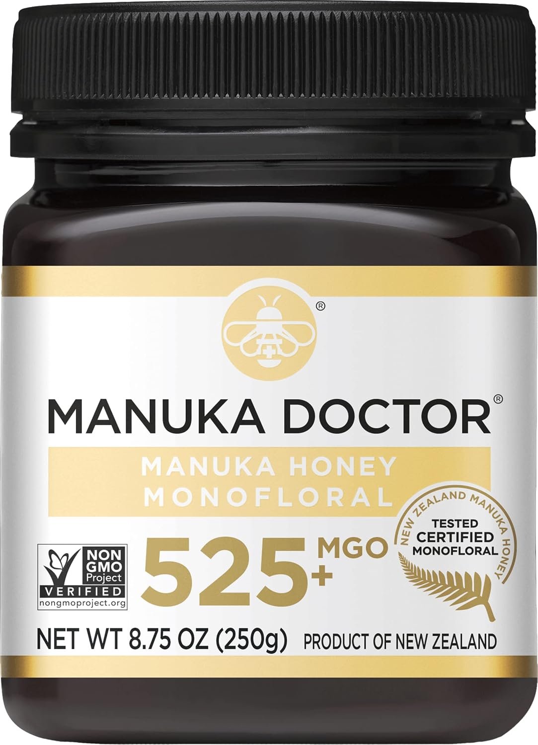 Manuka Doctor – Raw Manuka Honey MGO 525+ Monofloral, 100% Pure New Zealand Honey. Certified. Guaranteed. Raw. Non-GMO (8.75 oz)