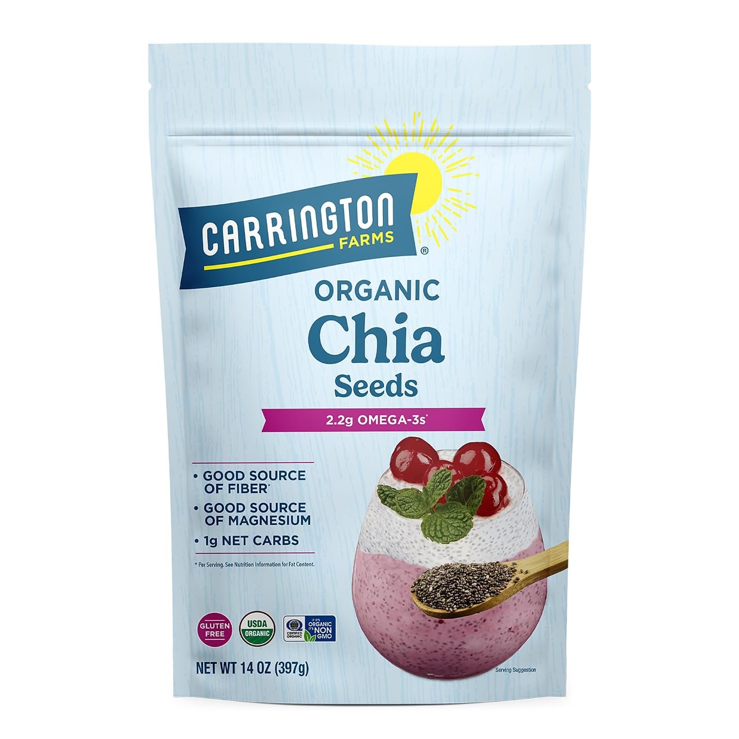 Carrington Farms Organic Chia Seeds 14 oz – Nutrient-Dense Whole Seeds for Chia Pudding, Smoothies, Overnight Oats & Baking | Omega-3, Fiber & Plant Protein | Vegan, Keto, Non-GMO