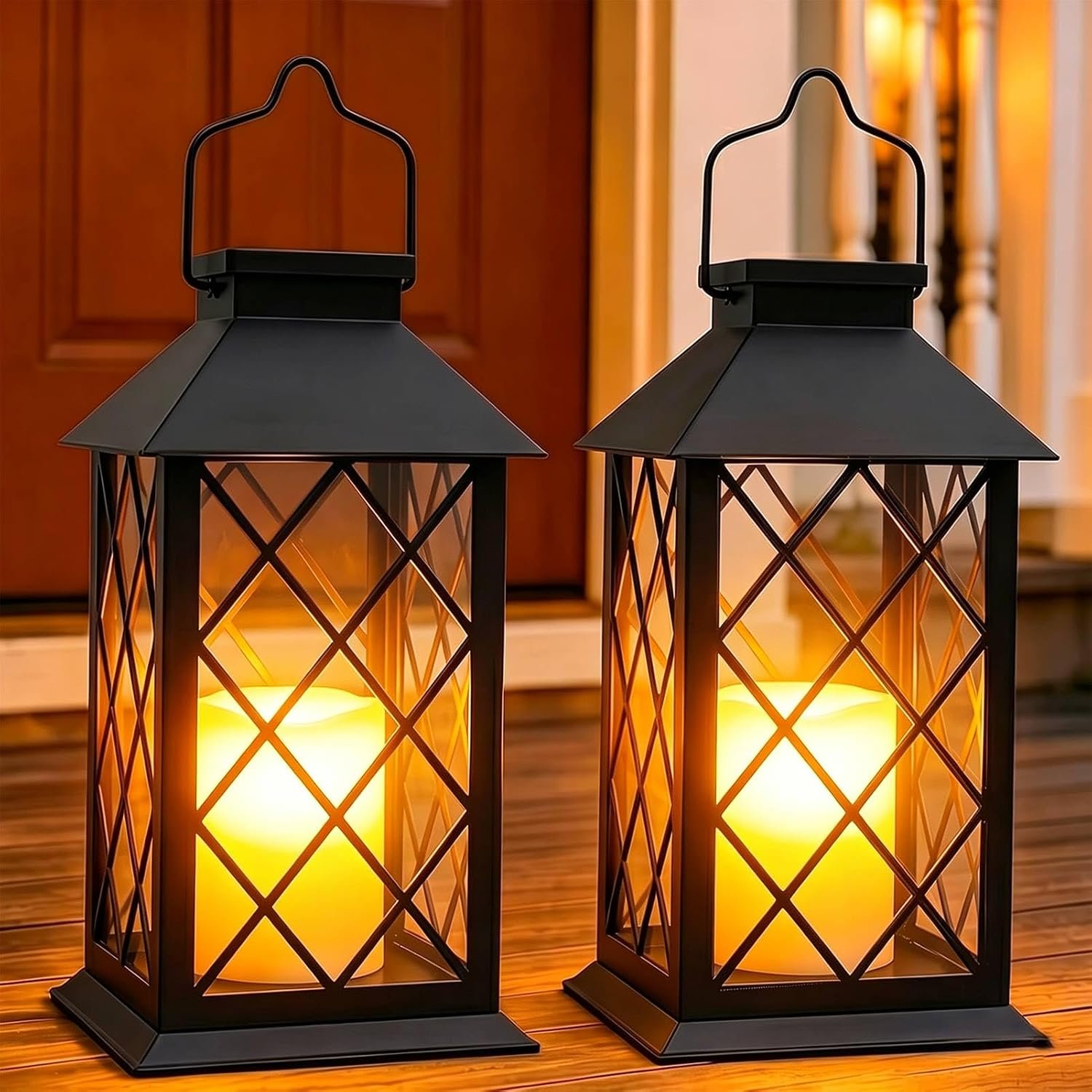 Black Outdoor Solar Lanterns, 14” Large Solar Lanterns Outdoor Waterproof