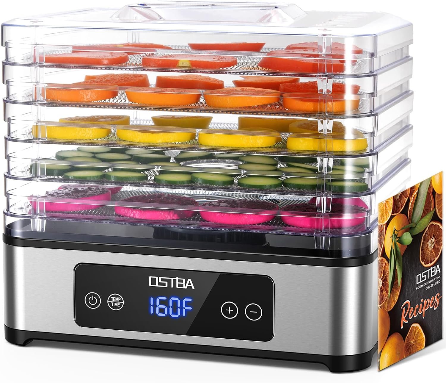 OSTBA Food Dehydrator, 5 Stainless Steel Trays, 160°F Temp Control, 400W