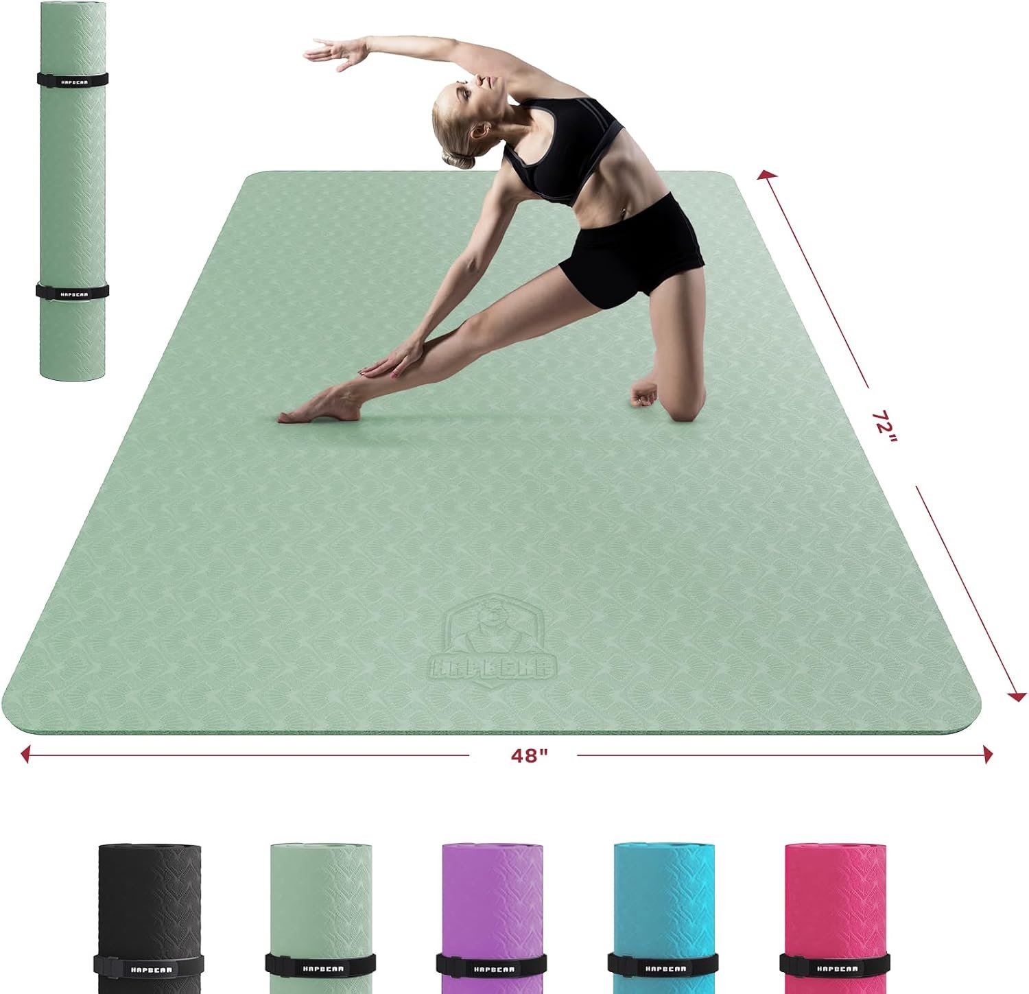 HAPBEAR Extra Large Yoga Mat – 72″x48″x6mm (1/4 inch), Non-Slip, Durable, Thick Wide Exercise Mat for Home Workouts, Yoga, Pilates, Stretching and Cardio Workouts