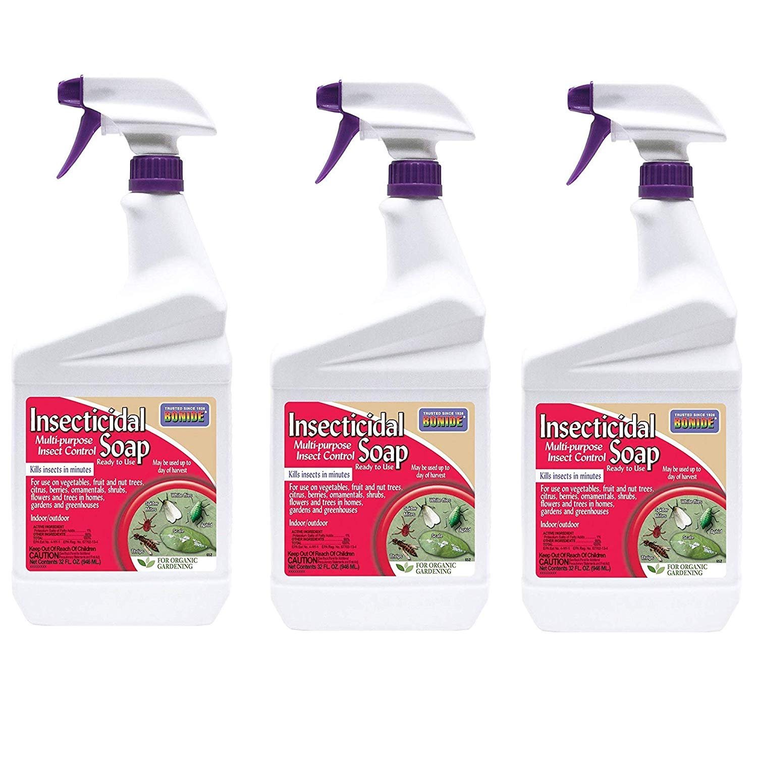 Insecticidal Soap, 32 oz Ready-to-Use Spray Multi-Purpose Insect Control for Organic Gardening Indoor and Outdoor – 3 Pack