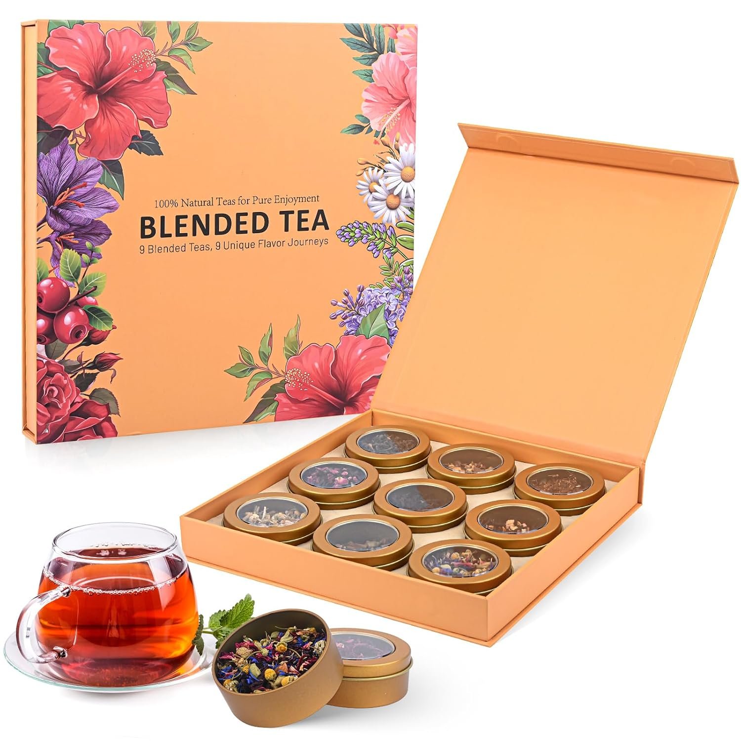 Tea Gift Set, 9 Blend Loose Leaf Tea Sampler for Family, Friends and Lover