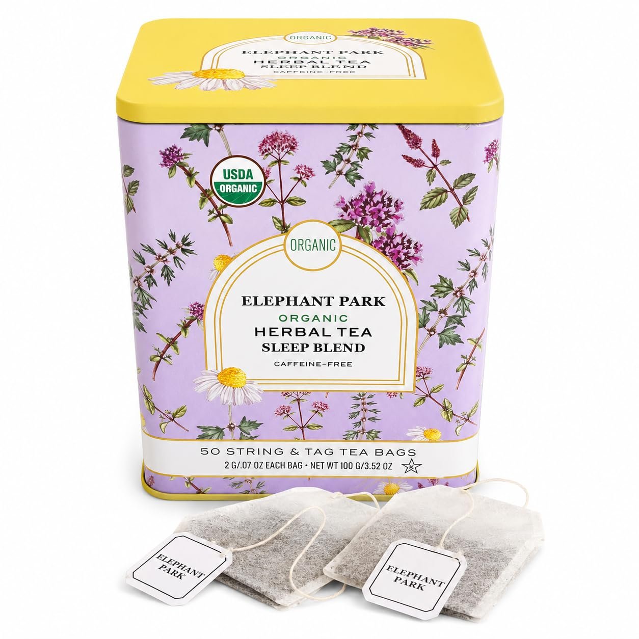 Organic Sleep Blend Herbal Tea – 50 Packets – Natural Chamomile, Peppermint, Fennel And Tulsi Teabags – USDA Certified 100% Non-GMO – Decaffeinated Designer Gift Tin
