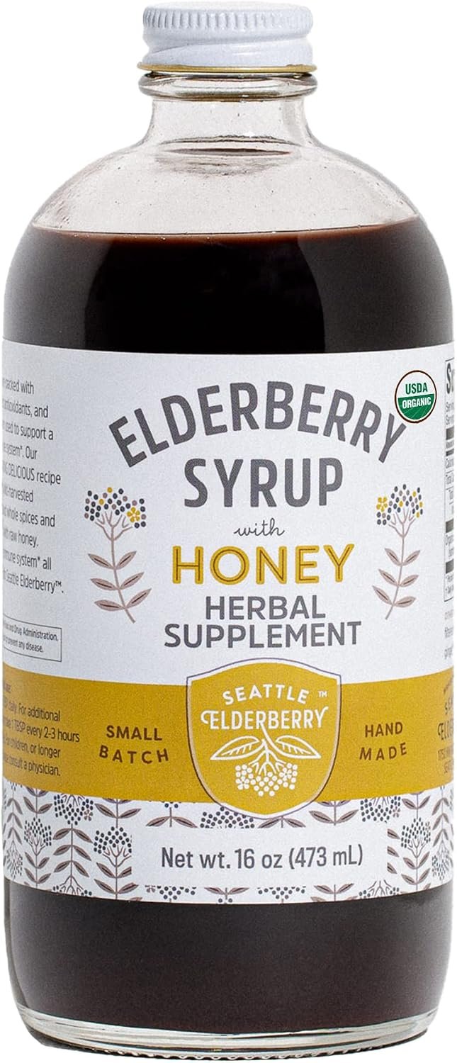 Syrup with Raw Honey – Delicious, Gluten-Free Herbal Supplement with Potent Immune Benefits Made from Only Organic Ingredients in Small Batches in the USA – 16oz