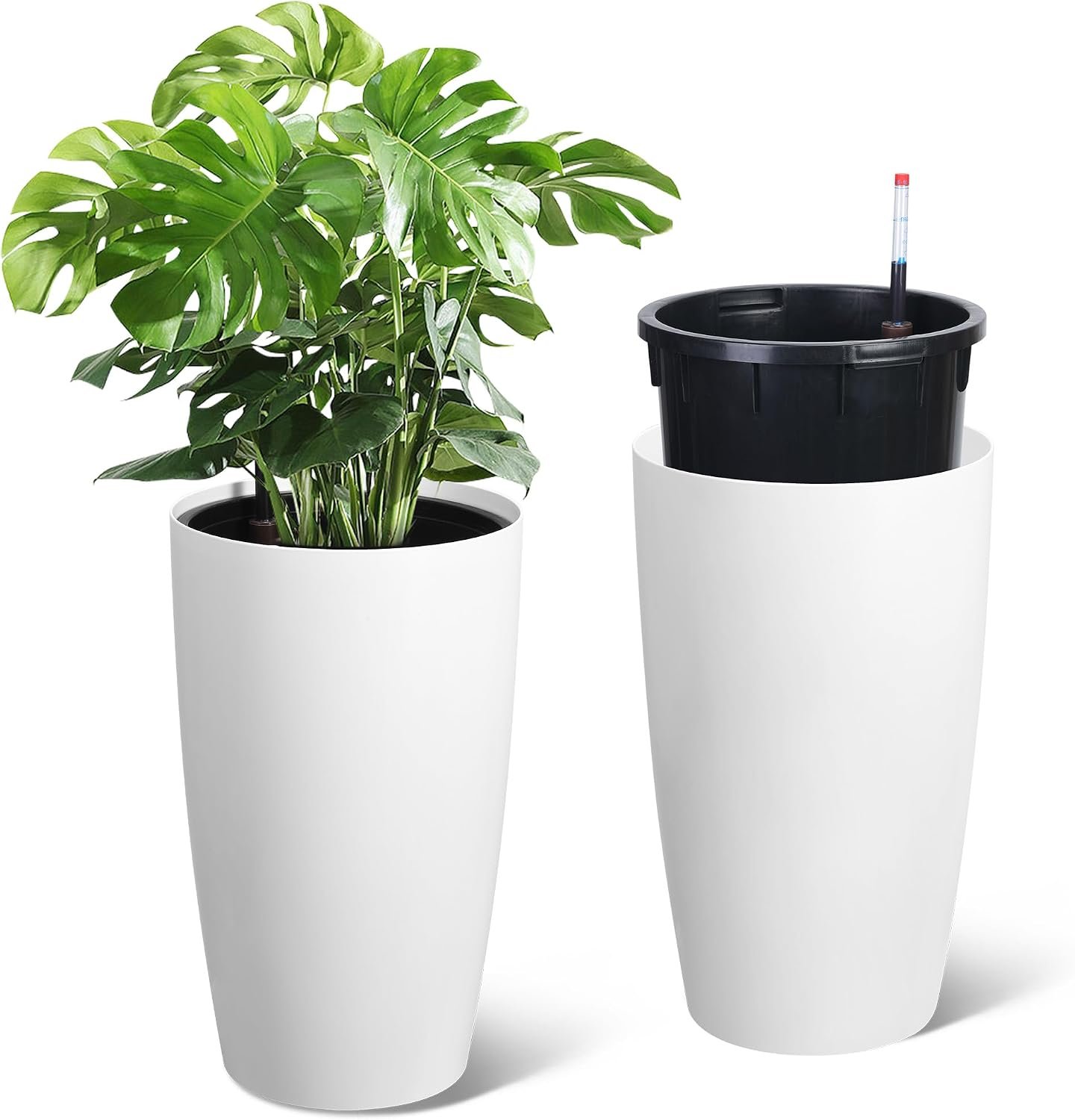 Garvee Tall Planters for Outdoor Plants, 22 in Planters Set of 2, White