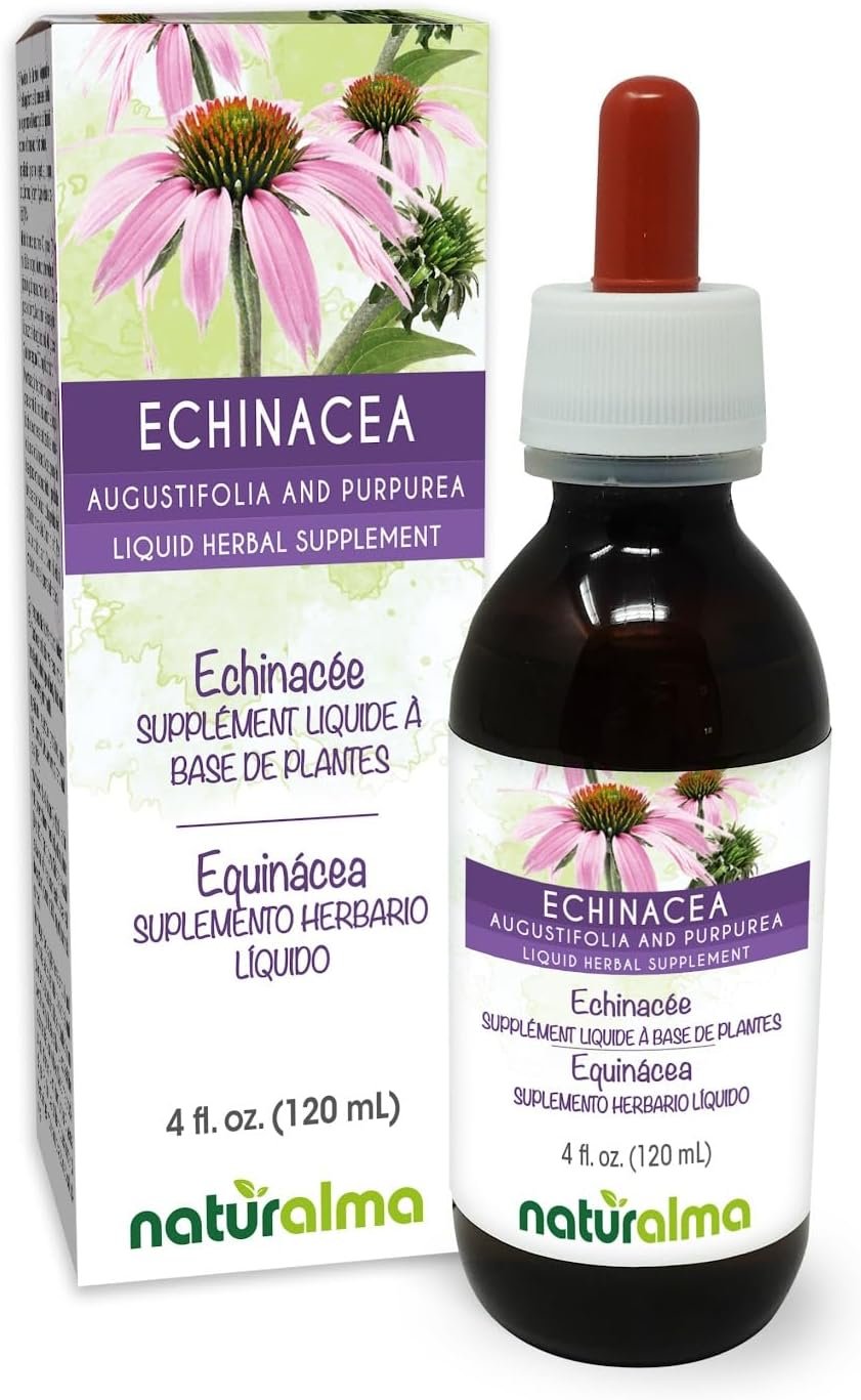 Naturalma Echinacea (Echinacea angustifolia and purpurea) Root and herb Alcohol-Free Tincture – 4 fl oz Liquid Extract in Drops – Herbal Supplement – Vegan
