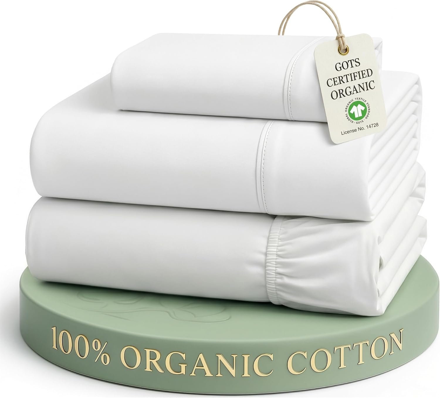 LANE LINEN Twin Sheets 100% Organic Cotton 3pc Percale Cooling Soft – White