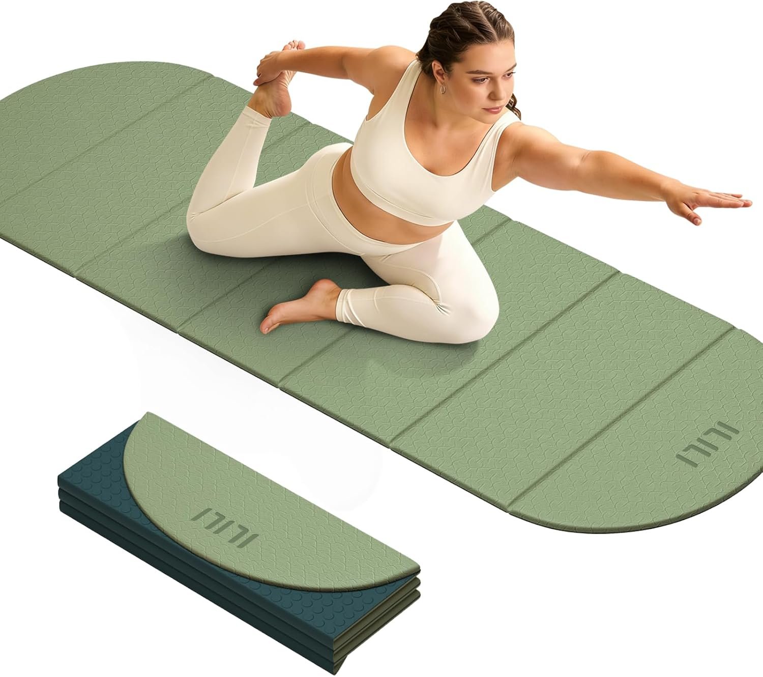 ILILI Foldable Yoga Mat, 10mm Thick, 75×26 Inch Extra Long, Exercise Mat