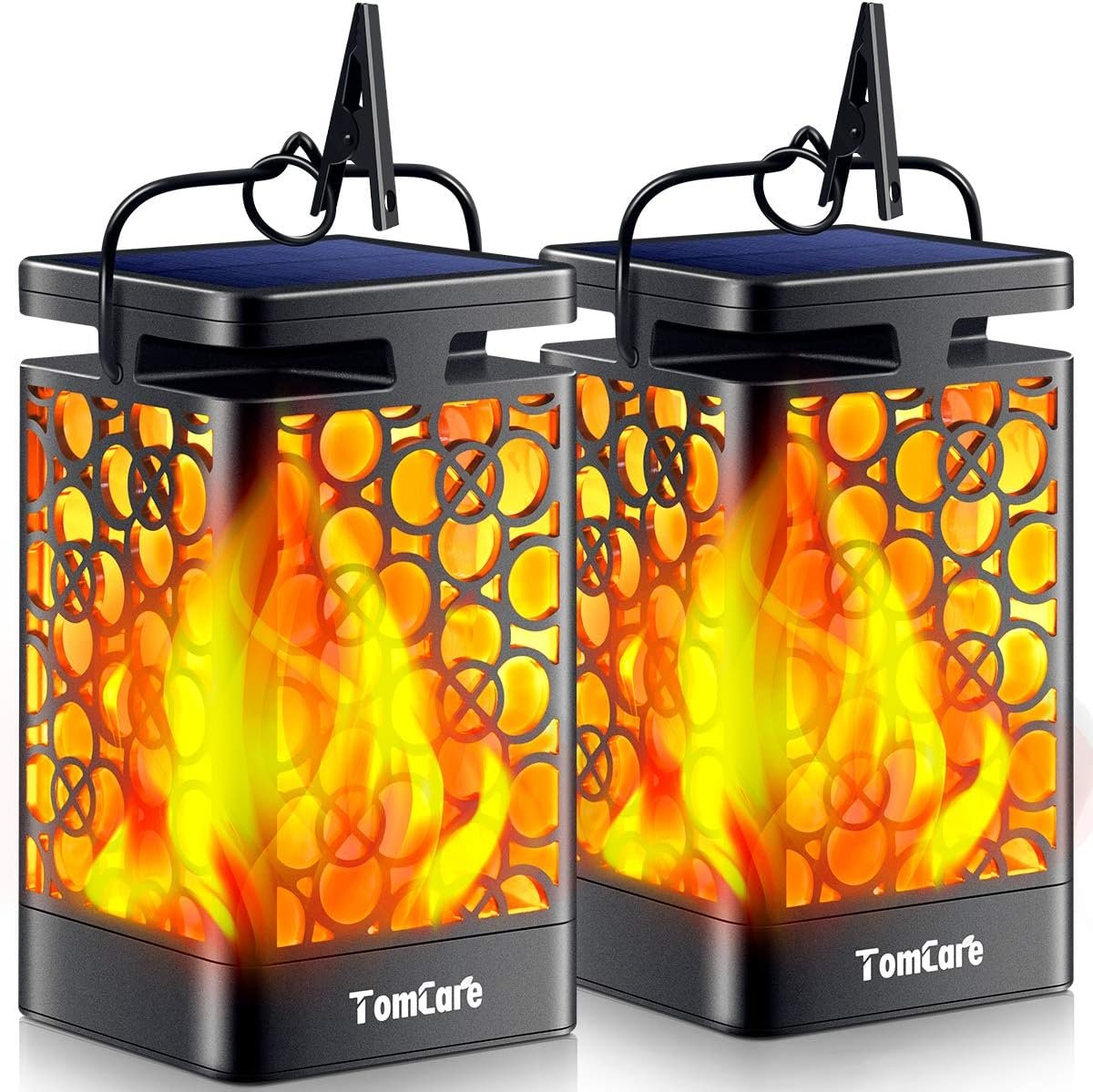 TomCare Solar Lanterns Outdoor, Flickering Flame Hanging Lights, 2 Pack