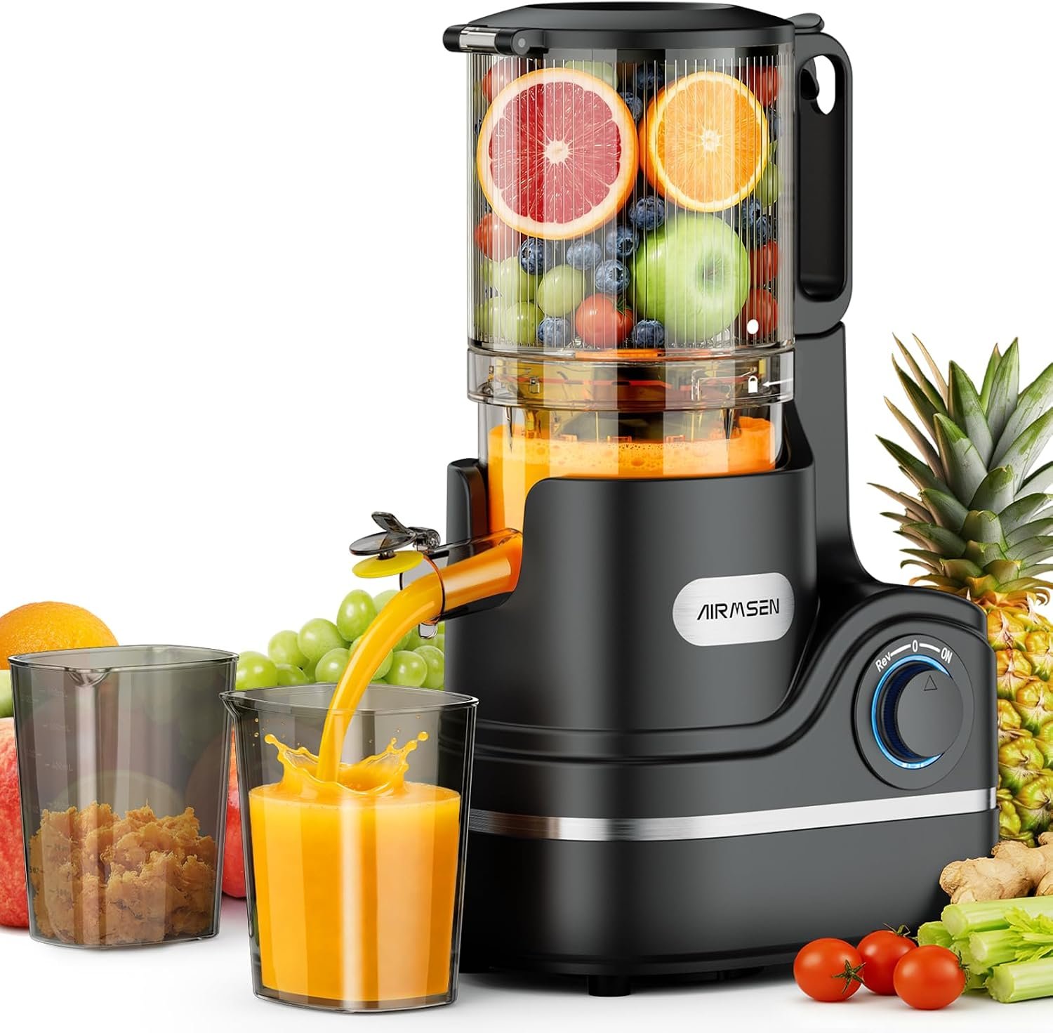 AIRMSEN Juicer Machines, 5.8″ Large Feed Chute Cold Press Juicer, 300W