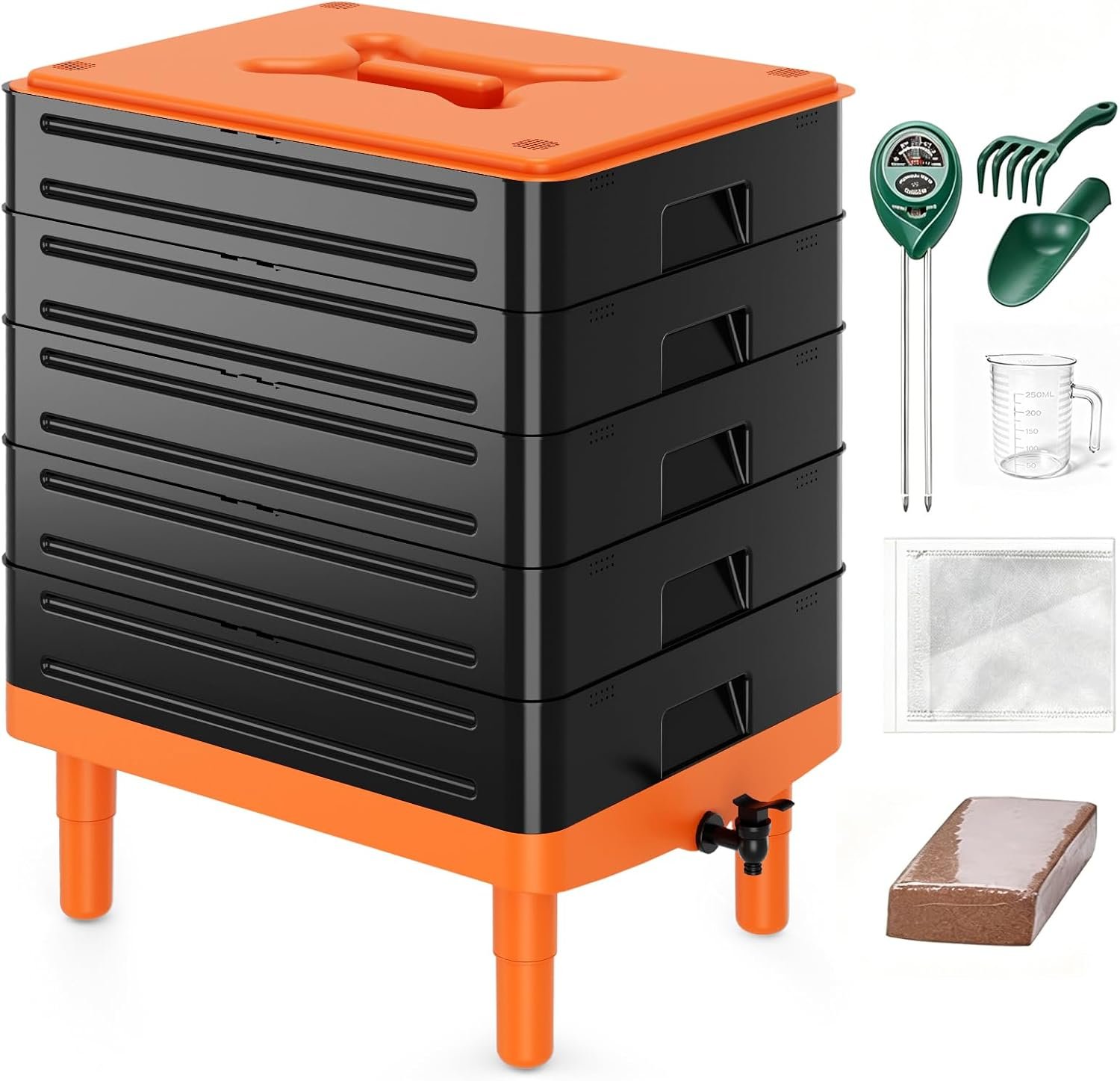5-Tray Worm Compost Bin, 26.5 Gallon (100L) Worm Composter with Tool Set