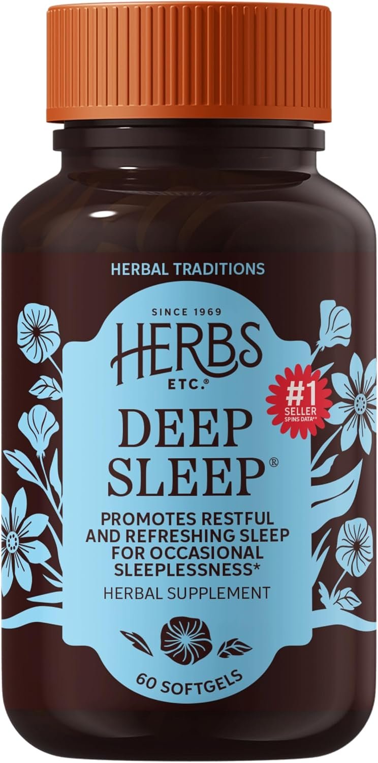 Herbs Etc. Deep Sleep Softgels, Organic Chamomile & Lemon Balm, 60 Count