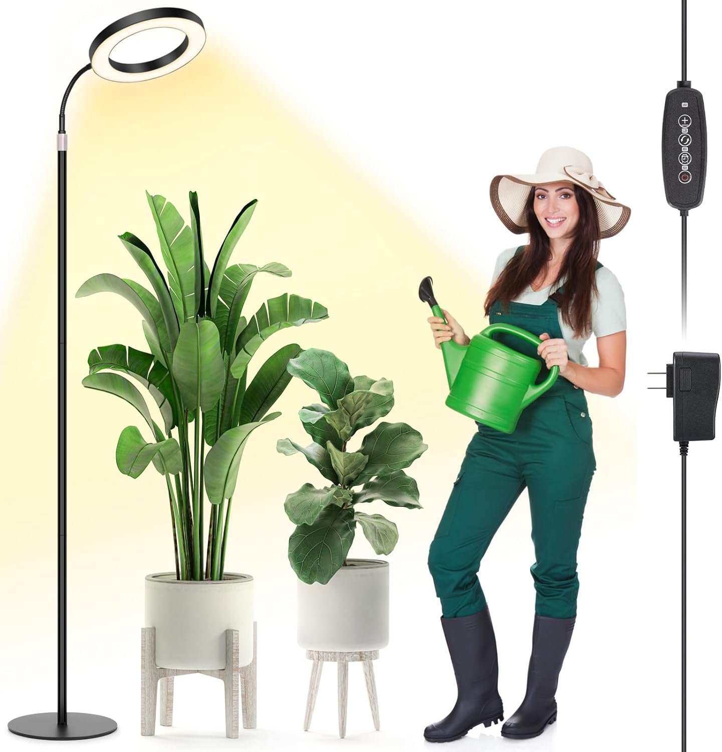 LBW Grow Light with Stand for Indoor Plants, Adjustable Height up to 68″, Full Spectrum Grow Light for Large & Tall Plants, Auto Timer 6/8/12/16H, 5-Level Dimmable, 3 Lighting Modes